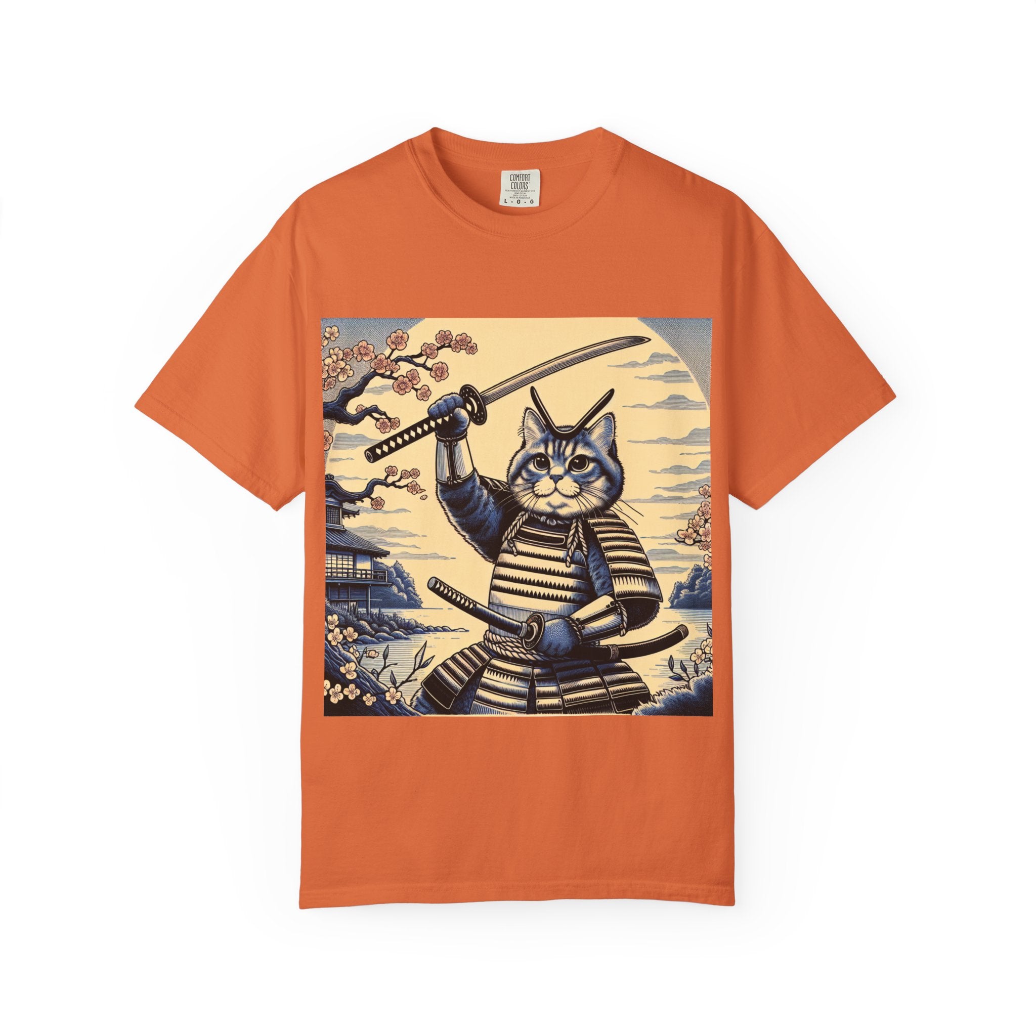 Samurai Cat T-Shirt, Unisex Graphic Tee, Unique Animal Design, Gift for Cat Lovers, Casual Wear, Anime Inspired Style