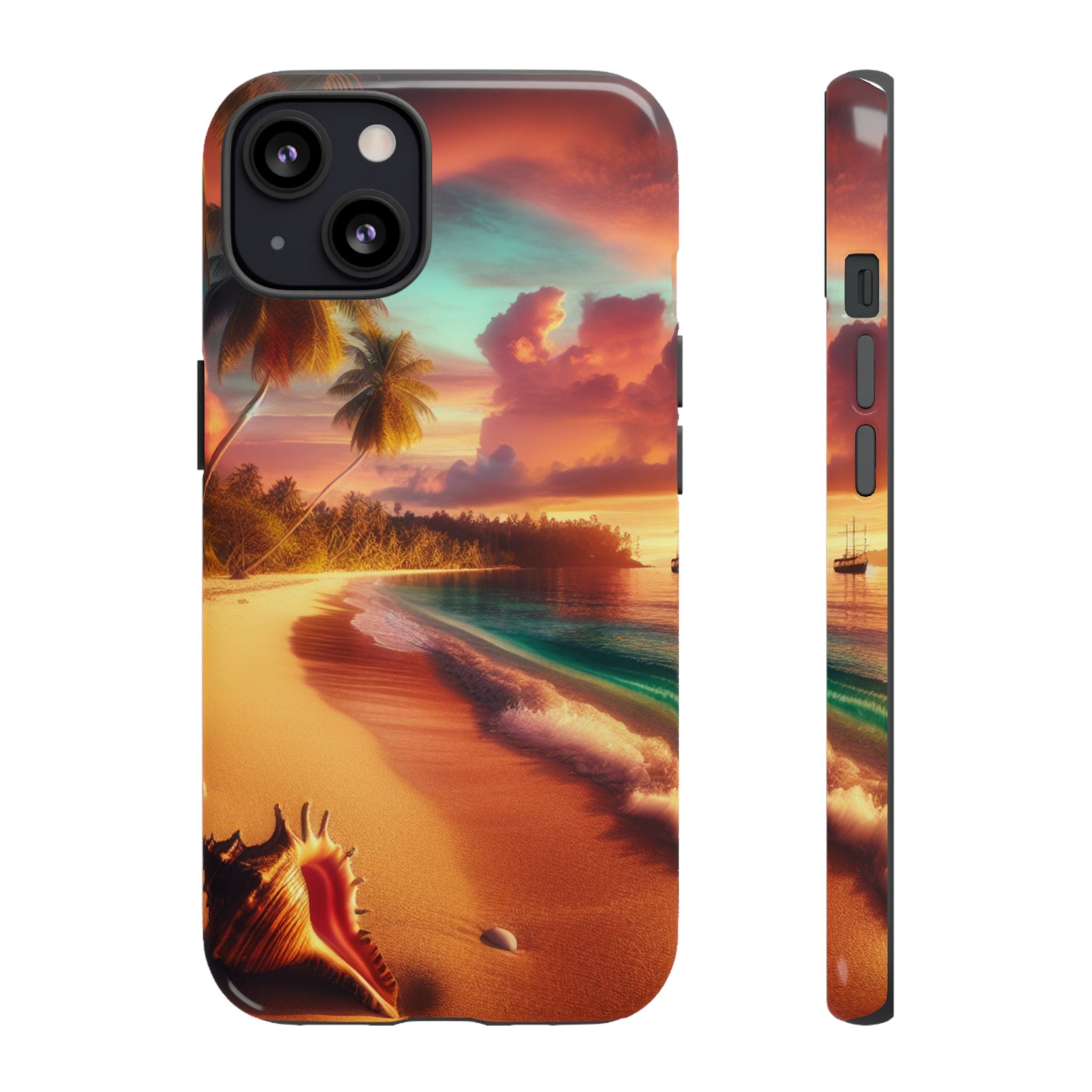 Tough Cases Beach Sunset Phone Case, Tropical Vibe, Gift for Vacation Lovers, Summer Accessory, Shell Design Decor