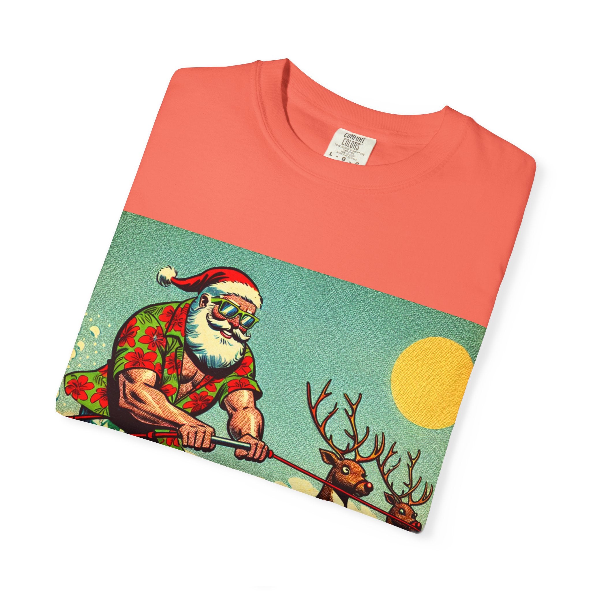 Surfing Santa T-shirt | Holiday Humor Shirt, Christmas Gift, Vintage Santa Tee, Summer Vibes, Unisex Casual Wear