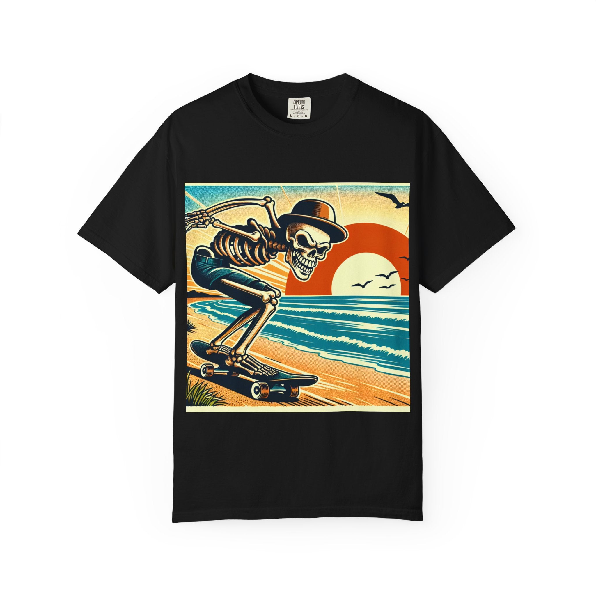 Skeleton Skateboarder Unisex T-Shirt, Beach Vibe Tee, Summer Fashion, Gift for Skaters, Casual Wear, Unique Graphic Tee