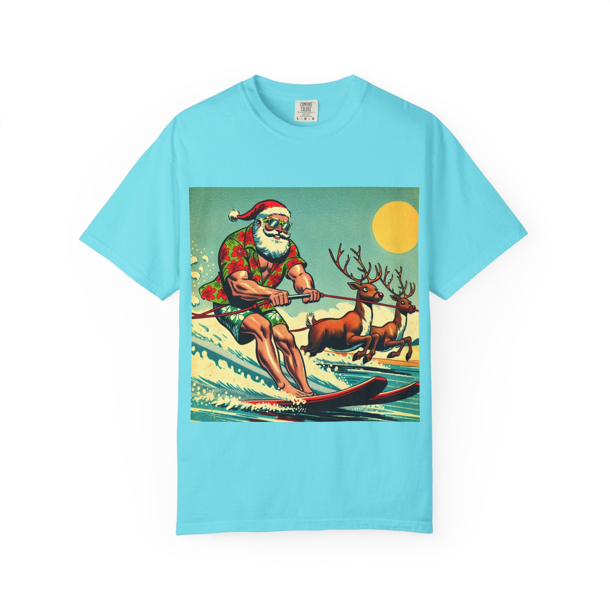 Surfing Santa T-shirt | Holiday Humor Shirt, Christmas Gift, Vintage Santa Tee, Summer Vibes, Unisex Casual Wear