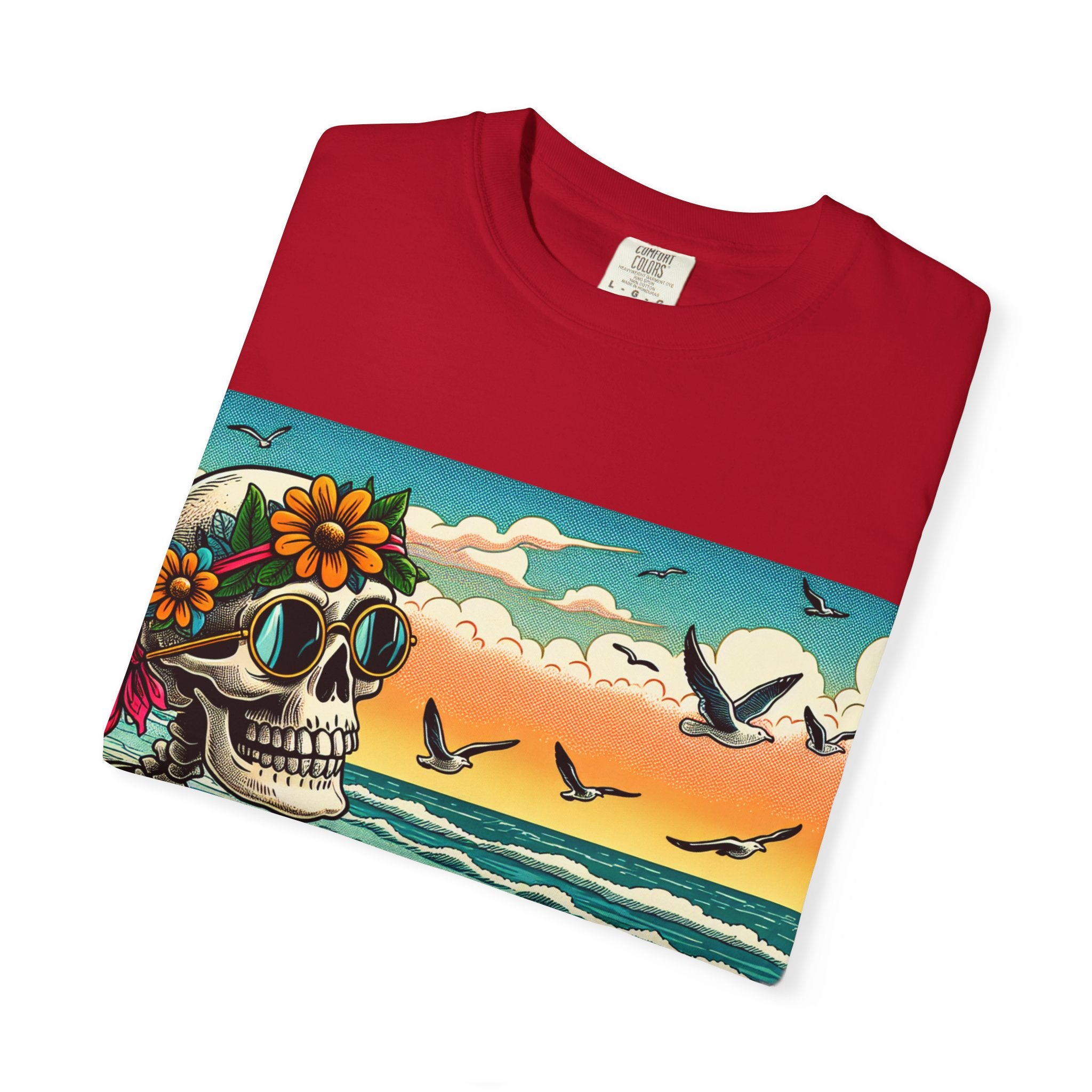 Beach Vibes Skull Graphic Tee | Unisex Summer Shirt, Bohemian Fashion, Festival Wear, Eco-Friendly Tee, Casual Vacation Outfit