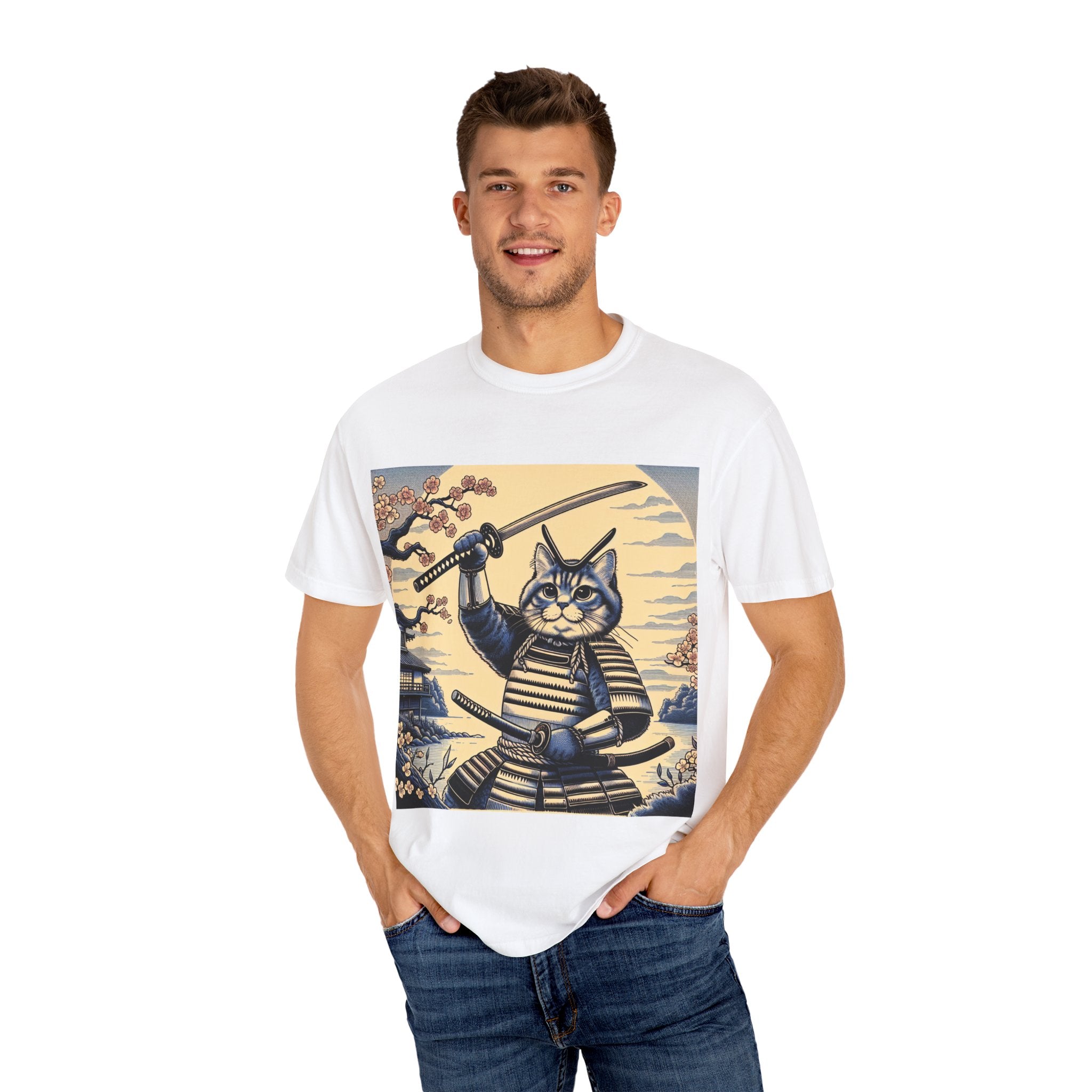 Samurai Cat T-Shirt, Unisex Graphic Tee, Unique Animal Design, Gift for Cat Lovers, Casual Wear, Anime Inspired Style