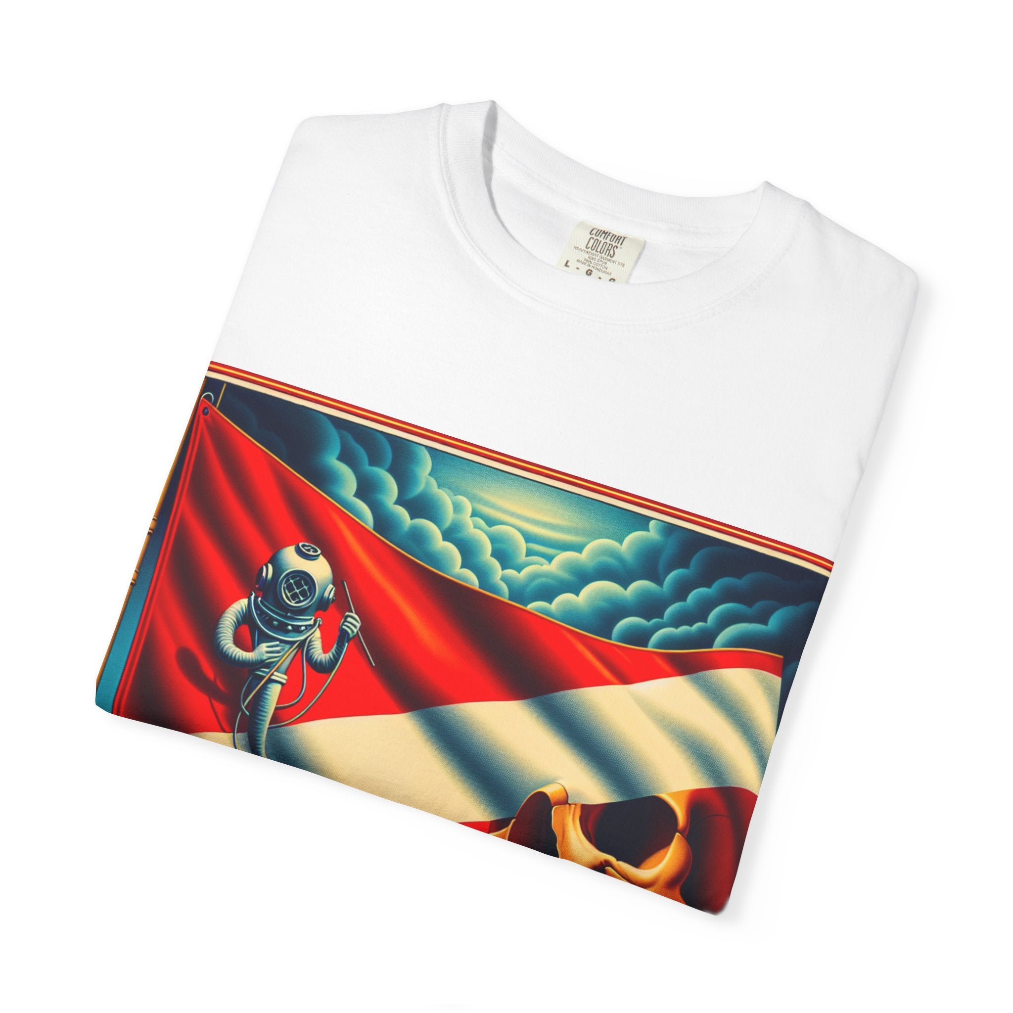 Vibrant Graphic T-shirt, Bold Skull and Astronaut Design, Unisex Casual Wear, Summer Vibes, Festival Attire, Unique Gift Idea