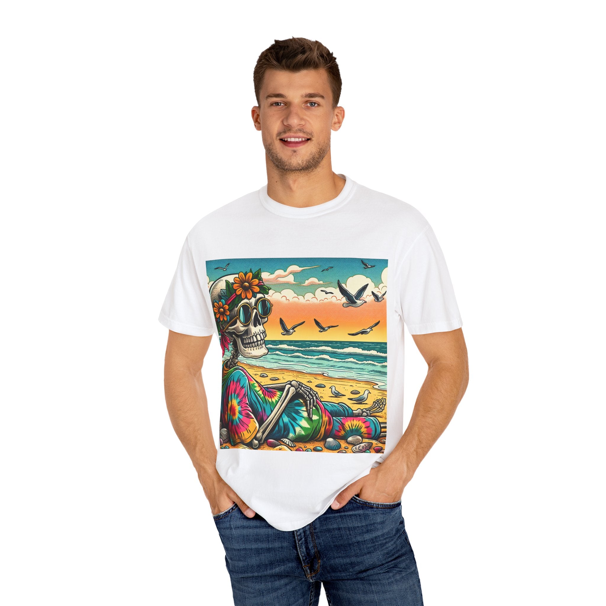 Beach Vibes Skull Graphic Tee | Unisex Summer Shirt, Bohemian Fashion, Festival Wear, Eco-Friendly Tee, Casual Vacation Outfit