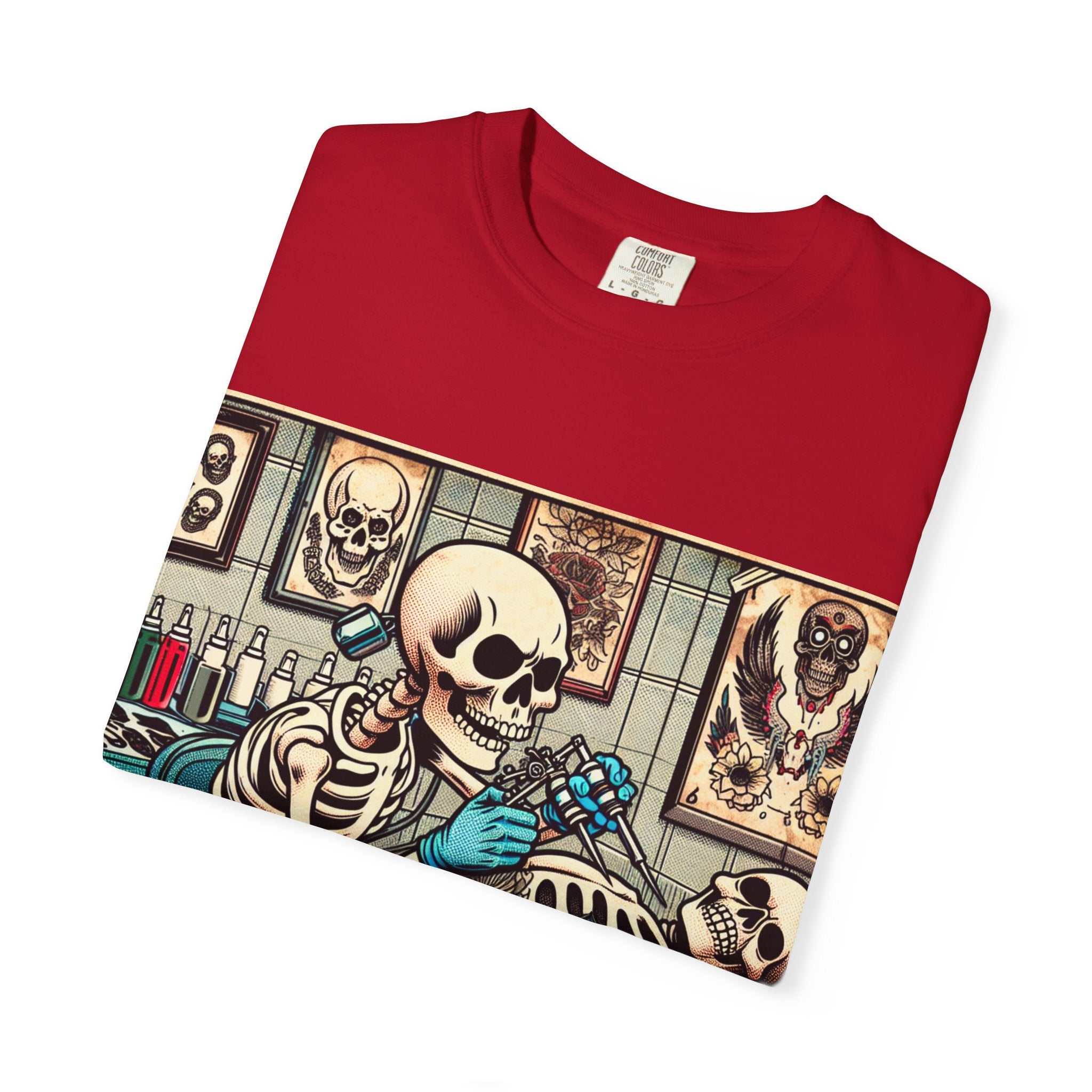 Skeleton Tattoo Shop Unisex T-Shirt, Unique Graphic Tee, Alternative Fashion, Halloween Costume, Gift for Tattoo Lovers