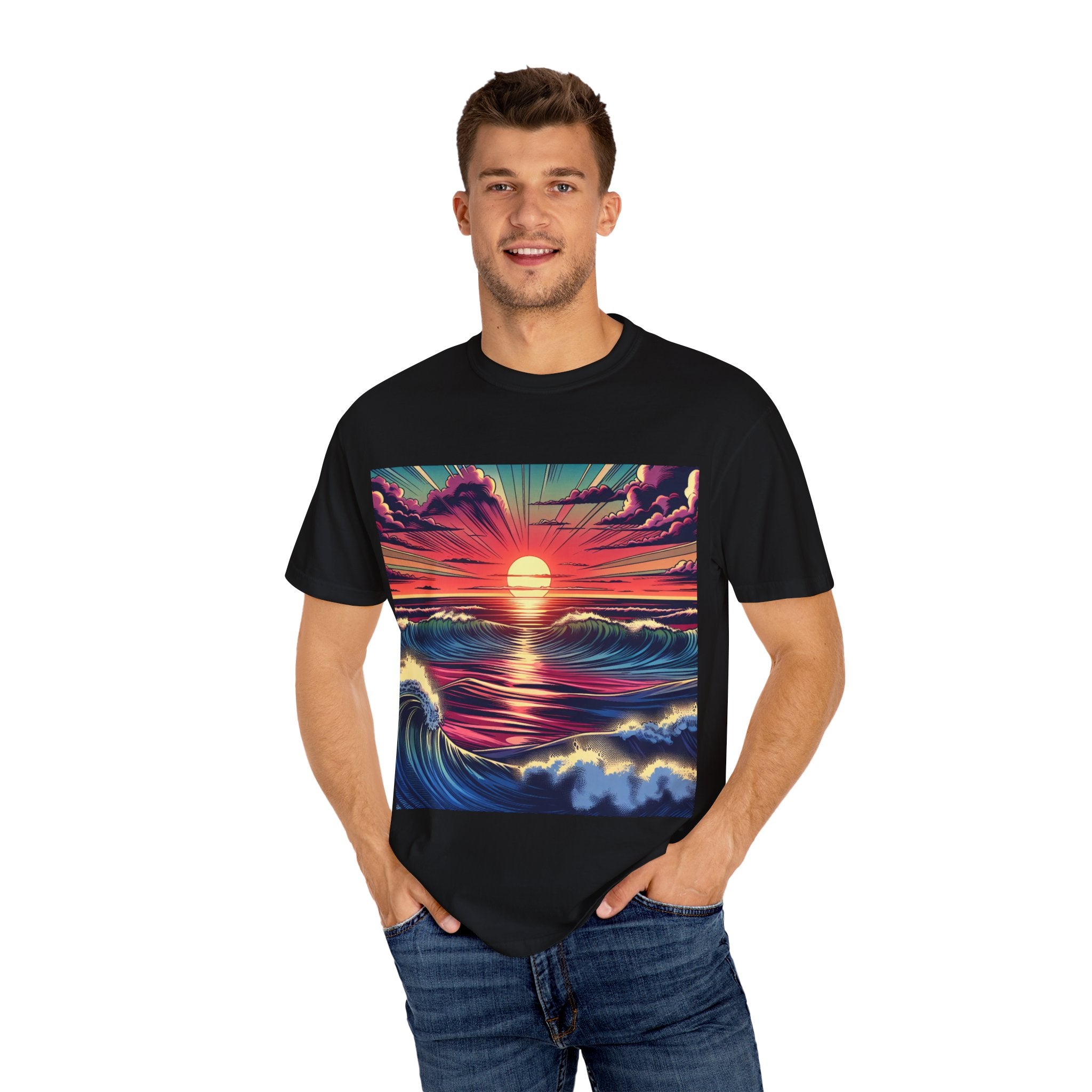 Sunset Waves Unisex T-Shirt | Beach Vibes, Summer Apparel, Ocean Lover Gift, Casual Wear, Graphic Tee