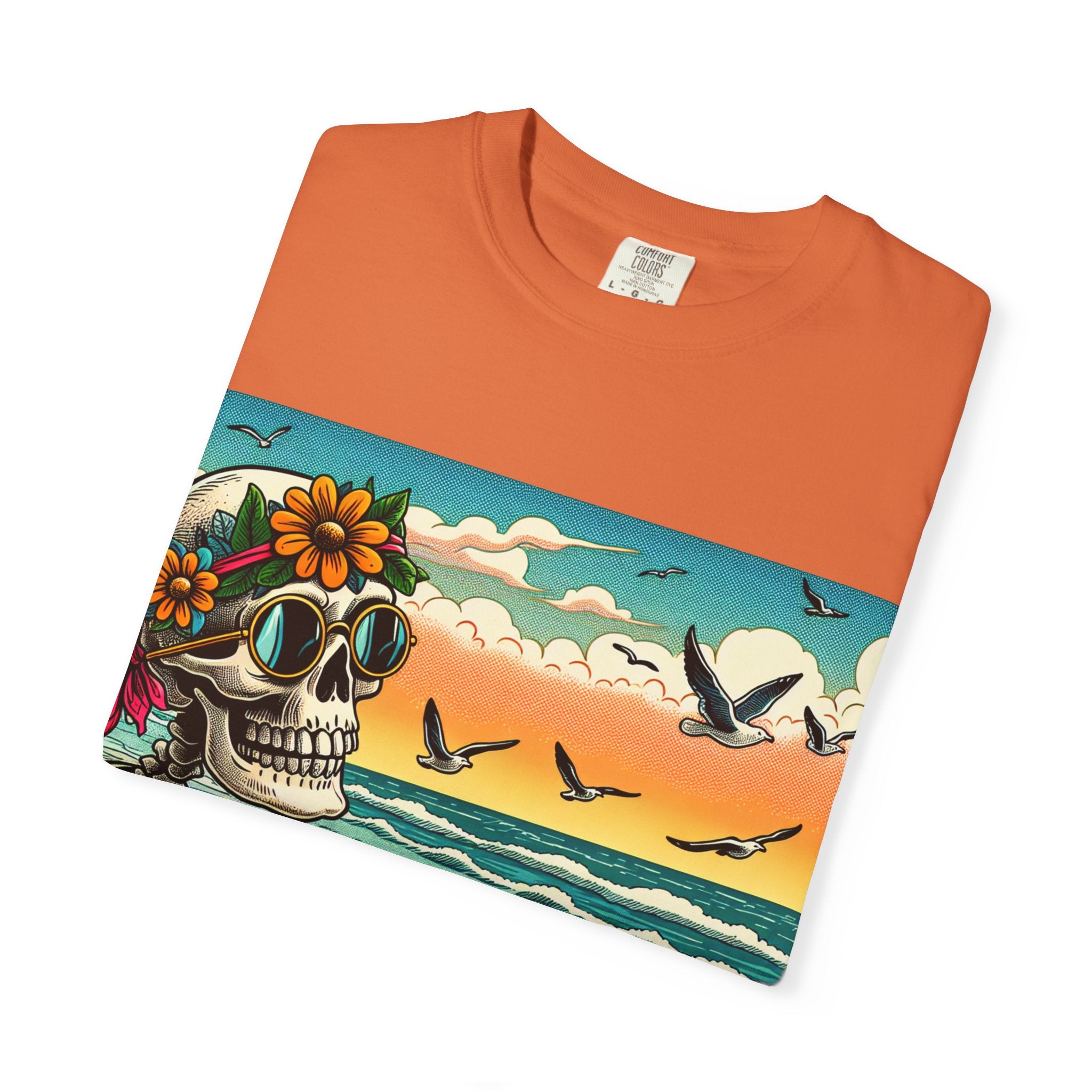 Beach Vibes Skull Graphic Tee | Unisex Summer Shirt, Bohemian Fashion, Festival Wear, Eco-Friendly Tee, Casual Vacation Outfit