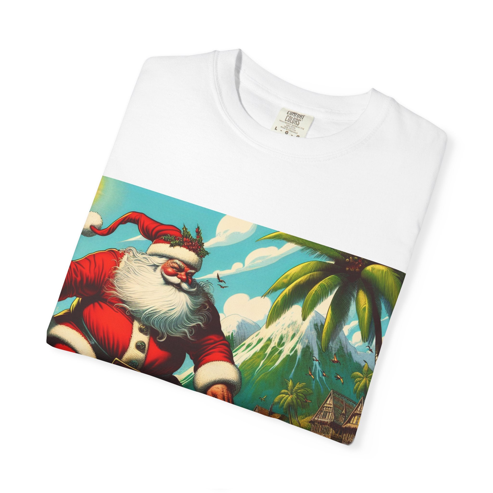 Surfing Santa Unisex T-Shirt, Christmas Tee, Holiday Wear, Funny T-Shirt, Summer Vibes, Gift for Him/Her, Beach Apparel
