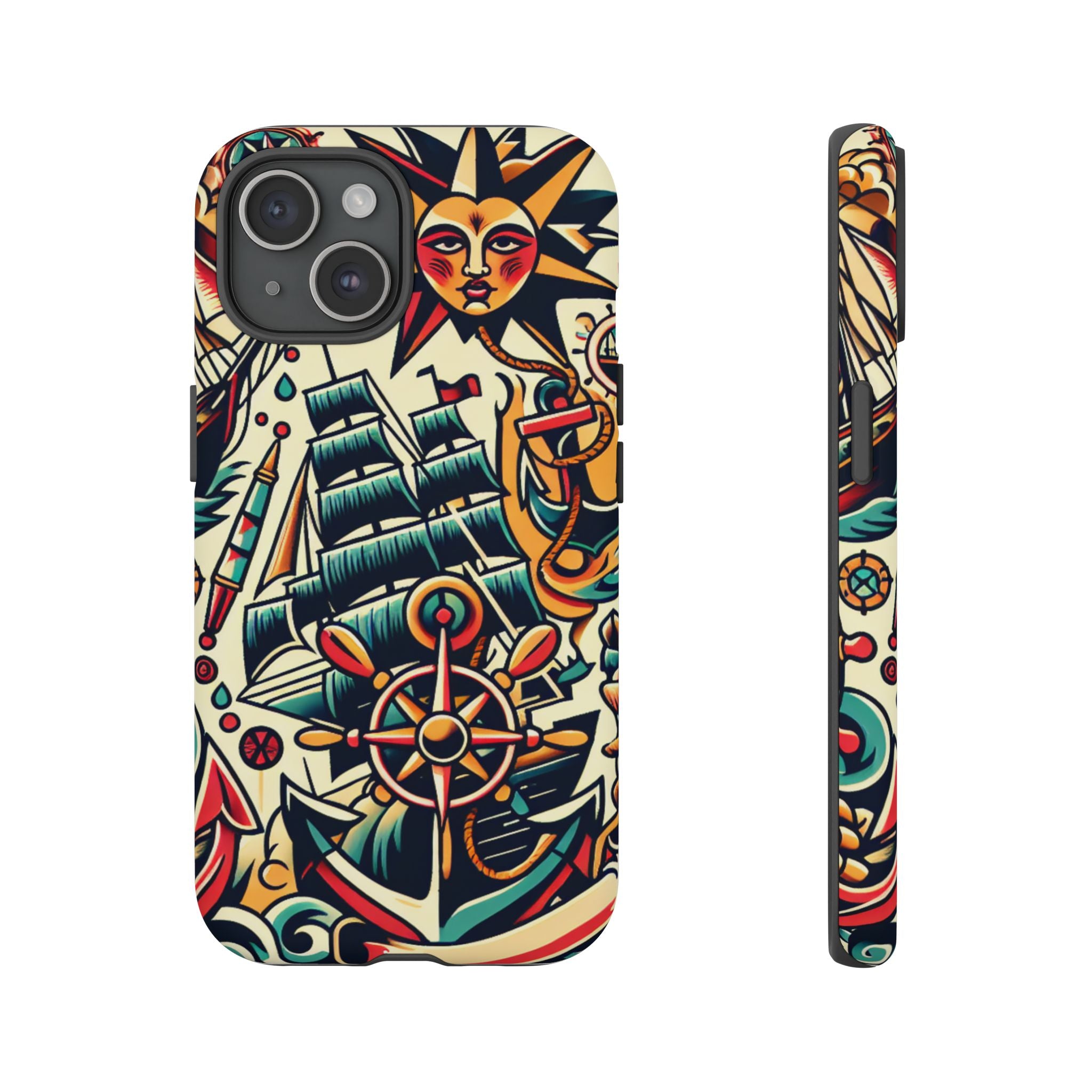 Tattoo-Inspired Phone Case - Nautical Adventure Design, Unique Gift, Sailor Style, Sea Lover Accessory, Artistic Protection