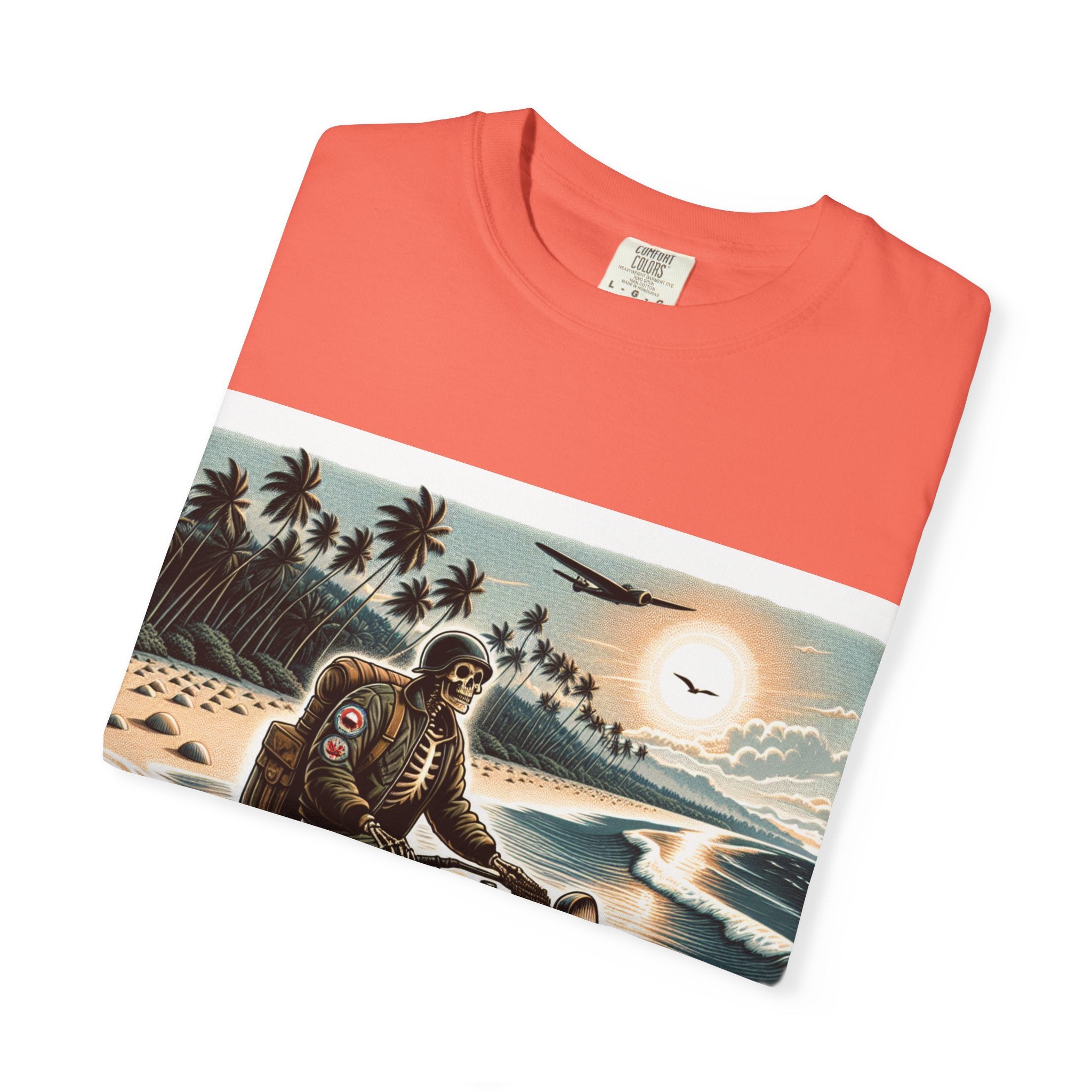 Vintage Motorcycle Beach T-Shirt, Relaxed Style Tee for Bikers, Unisex Graphic Top, Beach Lovers Gift, Adventure Apparel