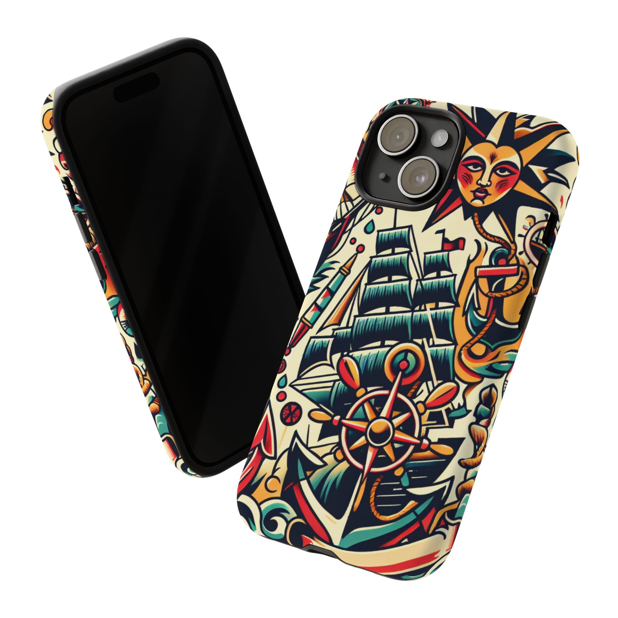 Tattoo-Inspired Phone Case - Nautical Adventure Design, Unique Gift, Sailor Style, Sea Lover Accessory, Artistic Protection