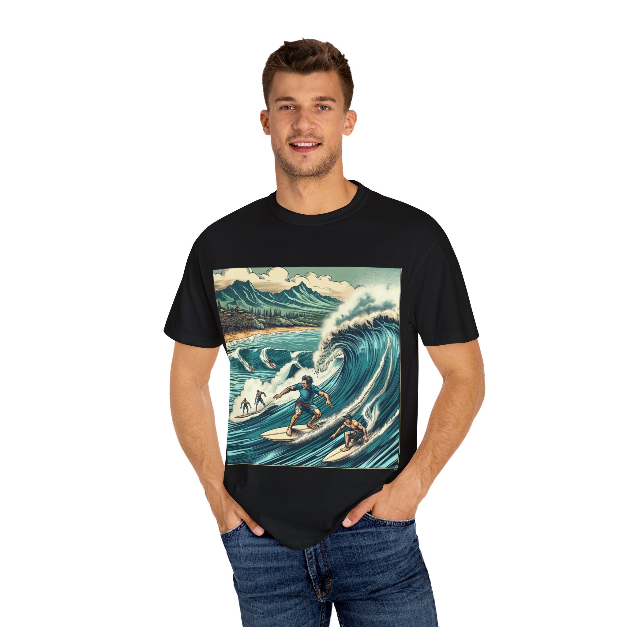 Surfing Waves T-Shirt, Relaxed Summer Style, Beach Lovers Gift, Unisex Tee, Vintage Surf Art, Summer Fun Apparel