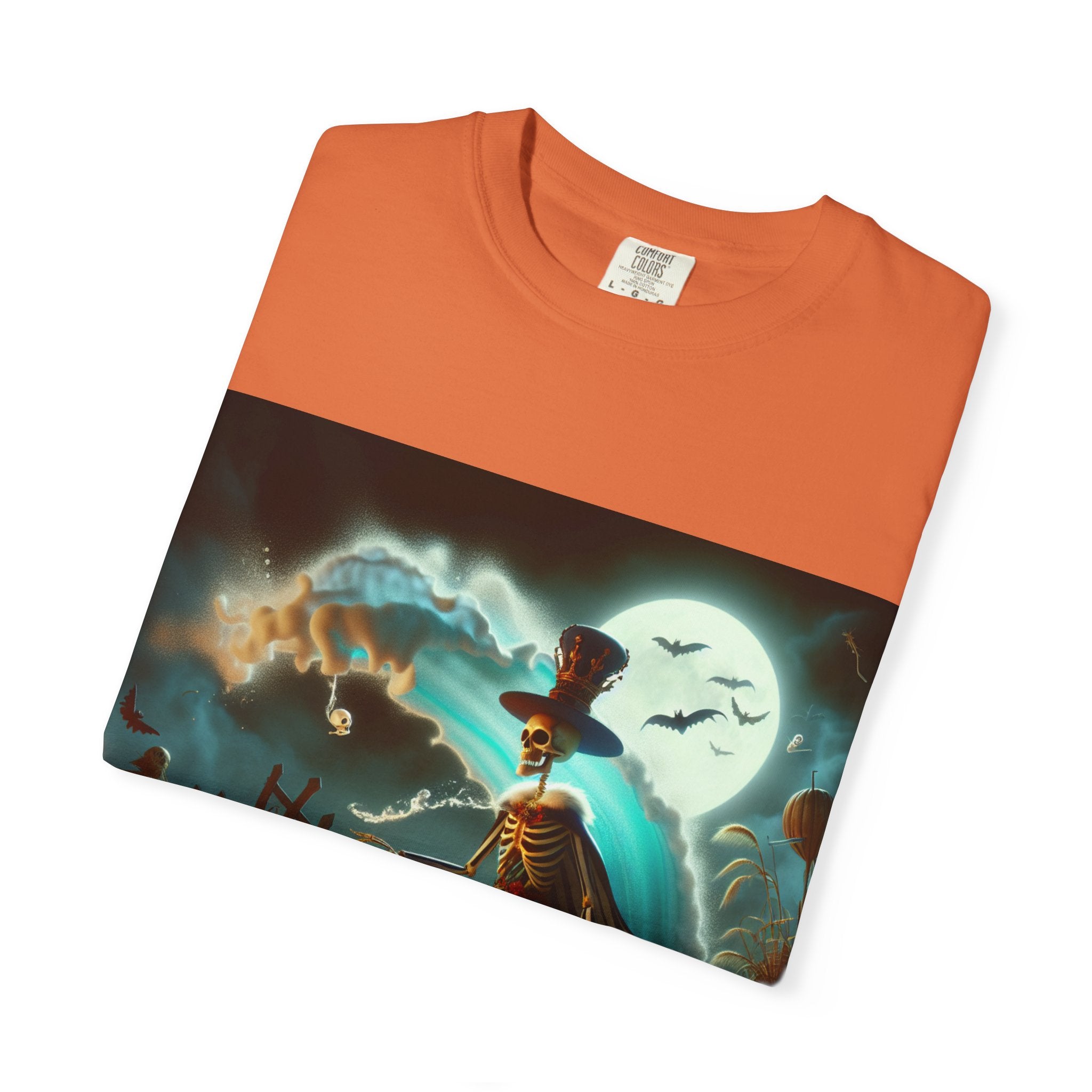Halloween Themed Unisex Garment-Dyed T-shirt, Spooky Shirt, Pumpkin Tee, Fall Fashion, Ghostly Vibes, Gift for Halloween Lovers