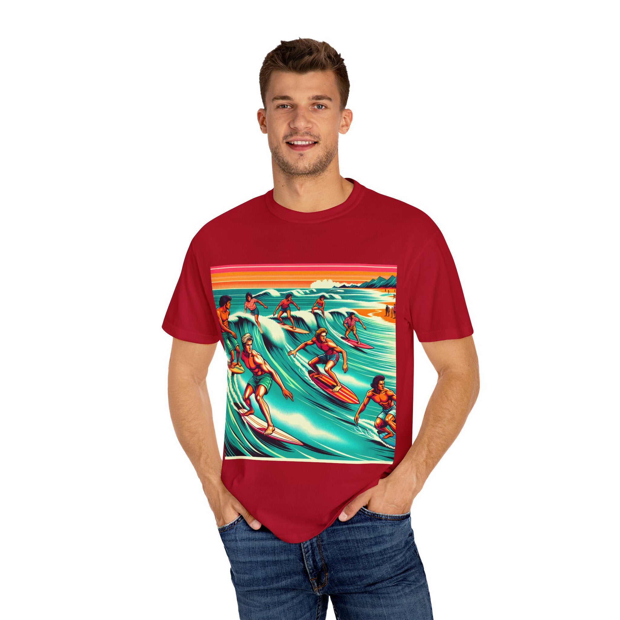 Retro Surfing T-Shirt, Cool Beachwear, Summer Gift, Unisex Casual Tee, Surfer Style Apparel, Vintage Wave Art Shirt