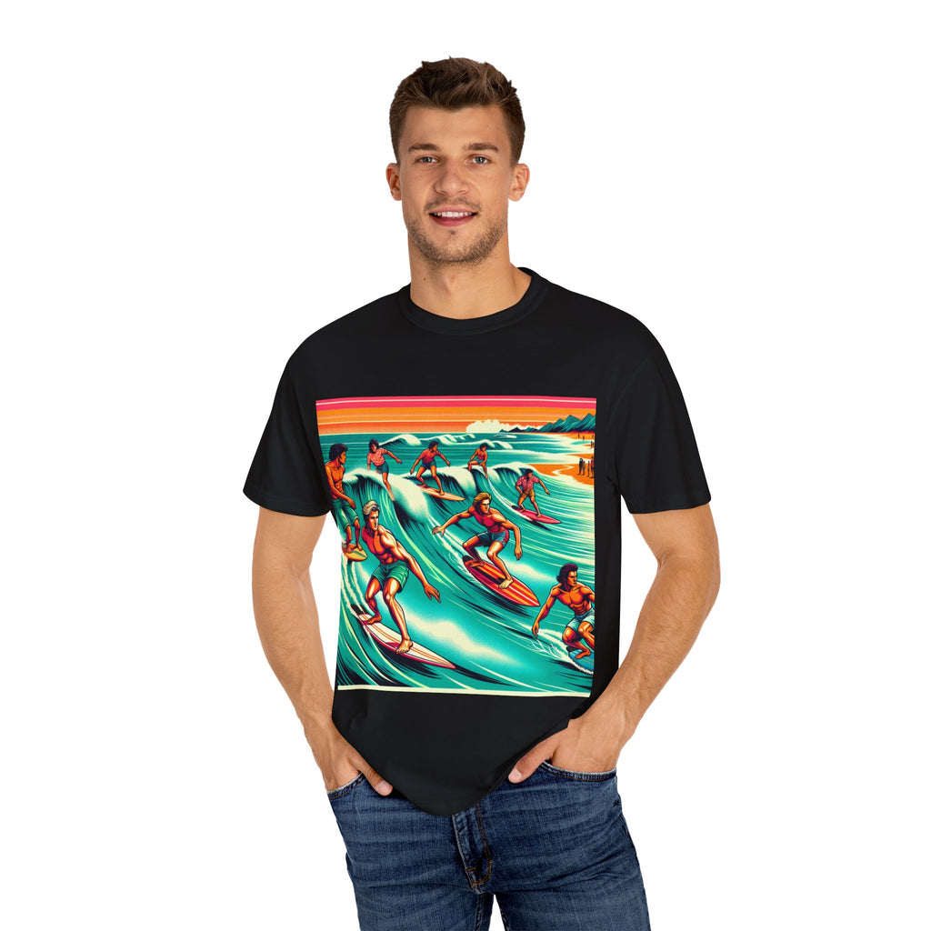 Retro Surfing T-Shirt, Cool Beachwear, Summer Gift, Unisex Casual Tee, Surfer Style Apparel, Vintage Wave Art Shirt