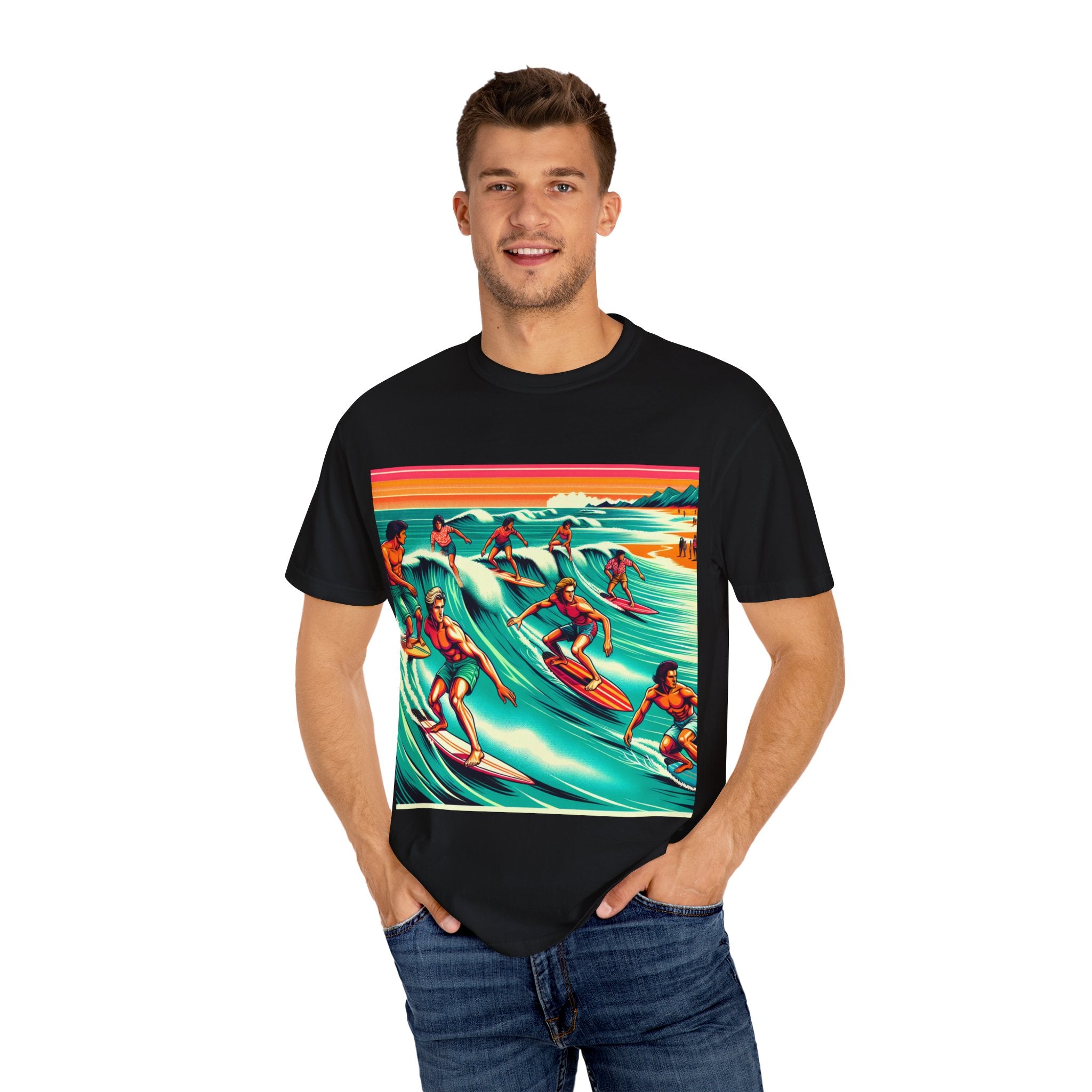 Retro Surfing T-Shirt, Cool Beachwear, Summer Gift, Unisex Casual Tee, Surfer Style Apparel, Vintage Wave Art Shirt