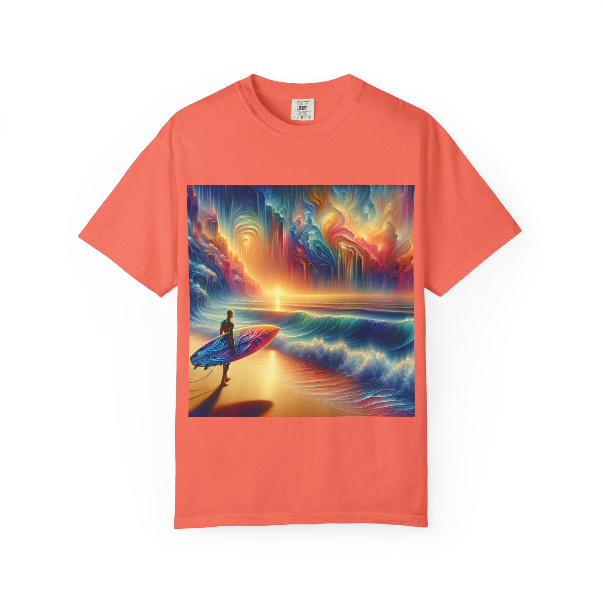 Vibrant Surfing Sunset T-Shirt, Beach Lover Gift, Summer Aesthetic, Unisex Apparel, Adventure Clothe, Travel Essential
