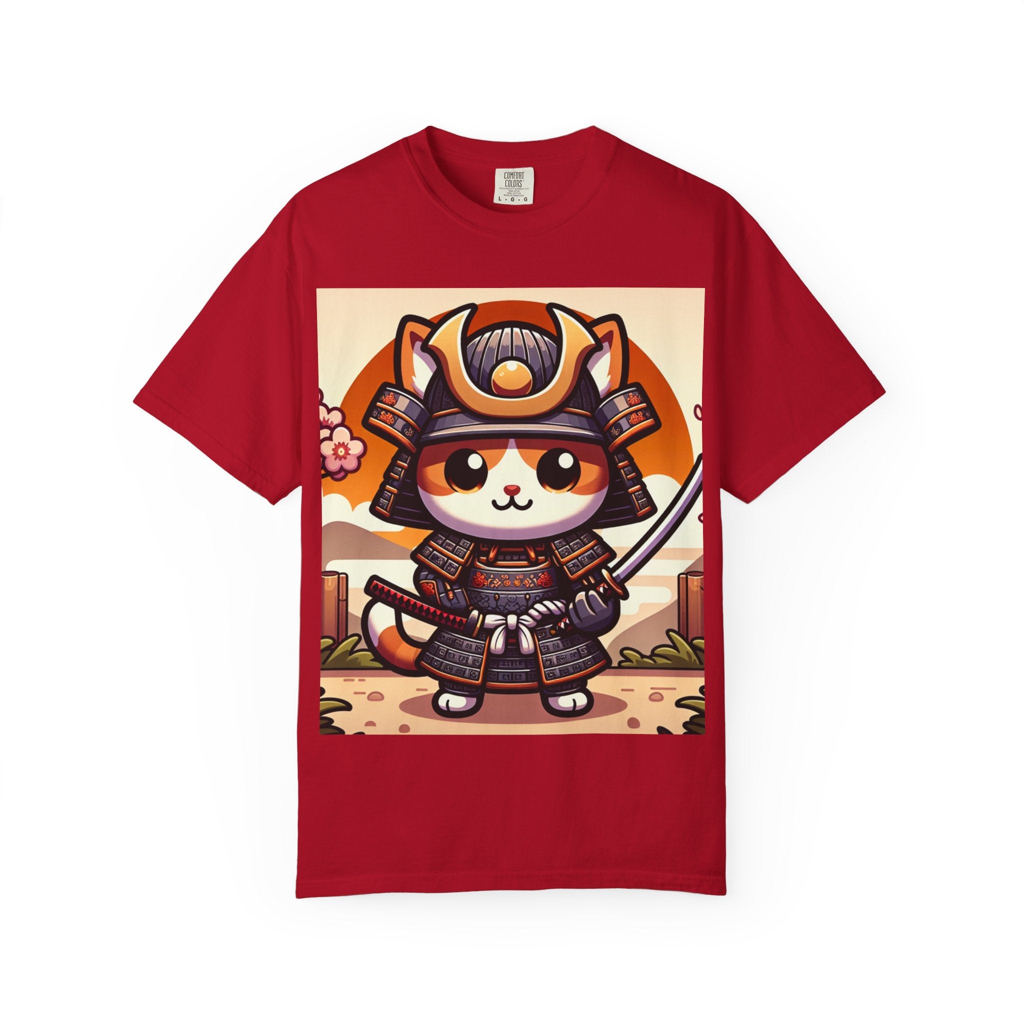 Samurai Cat T-shirt, Unisex Vintage Tee, Cute Cat Lover Gift, Anime Inspired Shirt, Perfect for Pet Lovers, Casual Streetwear