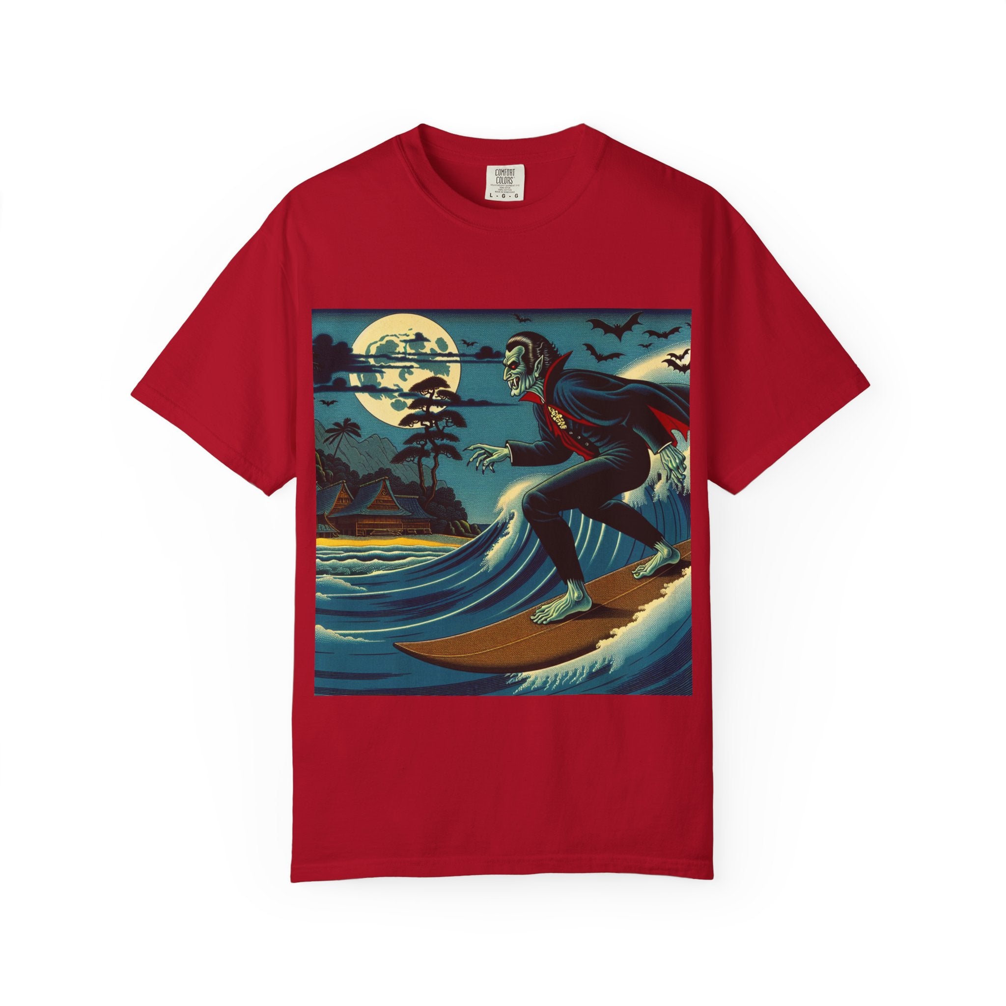 Surfing Vampire T-Shirt, Halloween Shirt, Unisex Graphic Tee, Casual Wear for Surf Lovers, Spooky Summer Fashion