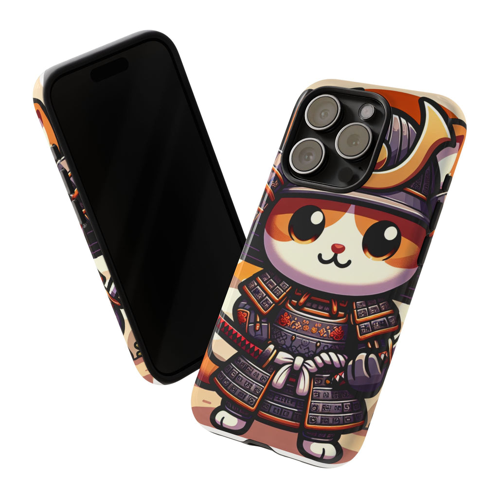 Cute Cat Samurai Phone Case, Kawaii Armor Phone Cover, Unique Pet Gift, Animal Lover Accessory, Fun Tech Protection
