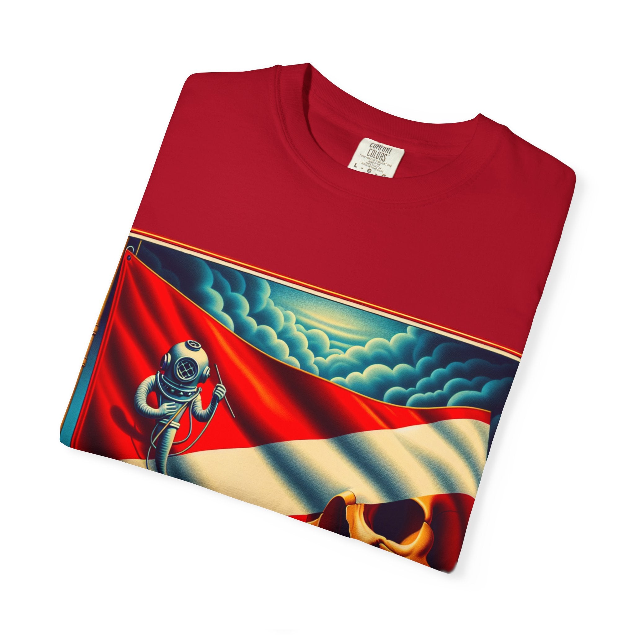 Vibrant Graphic T-shirt, Bold Skull and Astronaut Design, Unisex Casual Wear, Summer Vibes, Festival Attire, Unique Gift Idea