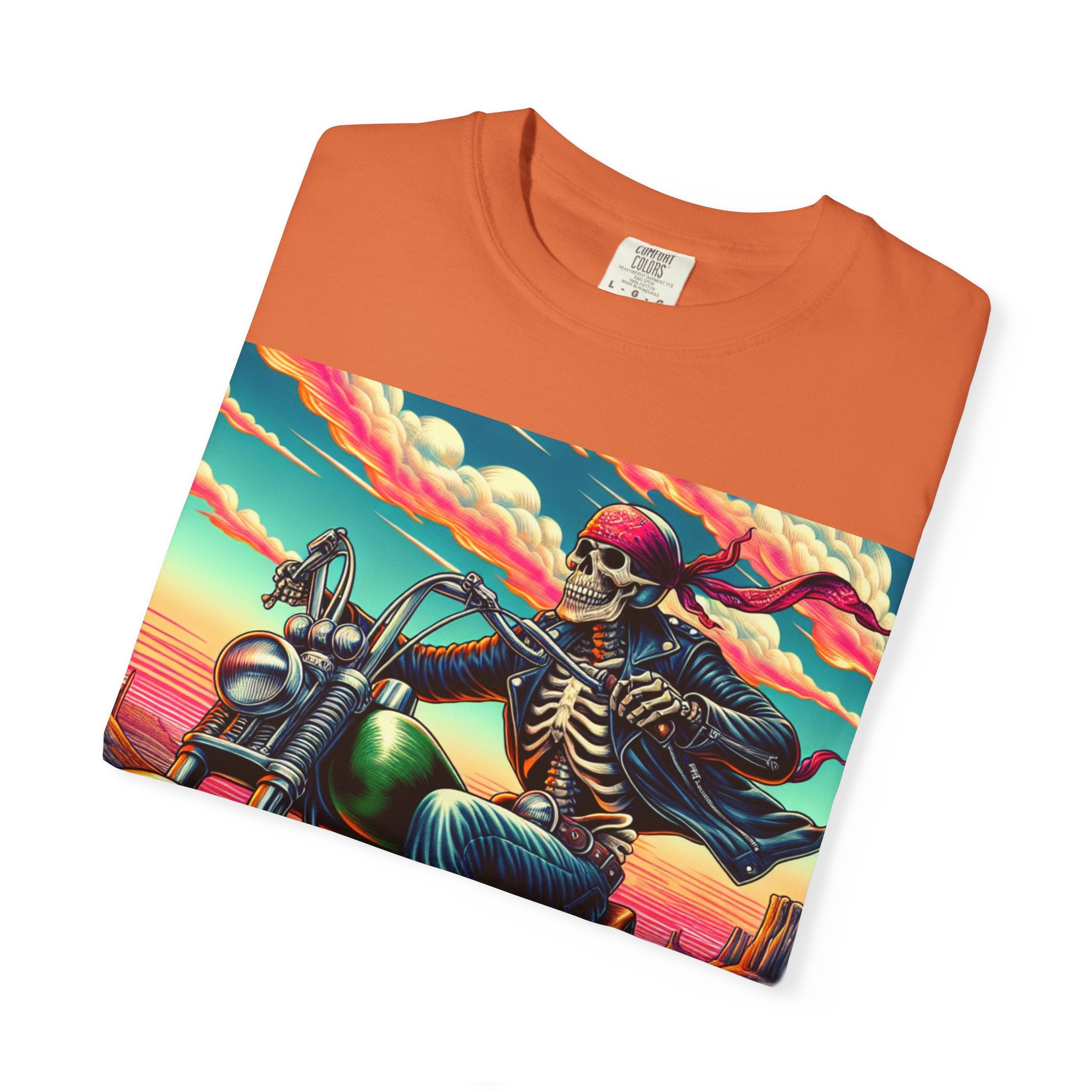 Skeleton Rider T-Shirt - Bohemian Vibe, Perfect for Bikers, Music Festivals, Casual Wear, Gift for Adventurers