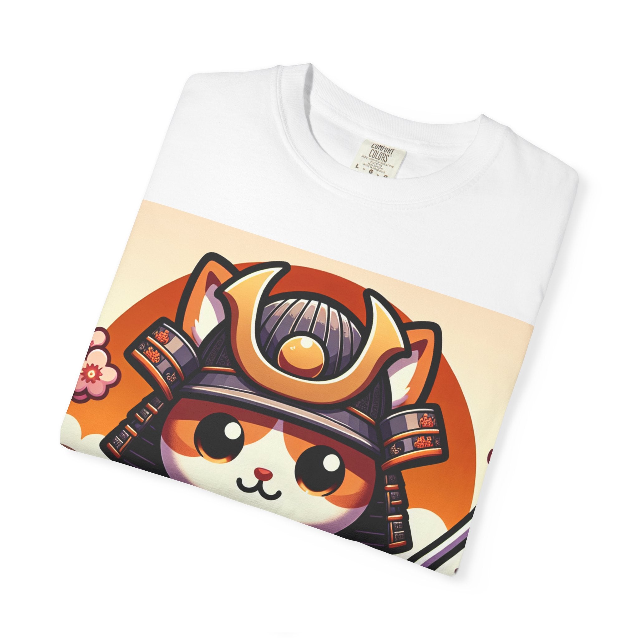 Samurai Cat T-shirt, Unisex Vintage Tee, Cute Cat Lover Gift, Anime Inspired Shirt, Perfect for Pet Lovers, Casual Streetwear