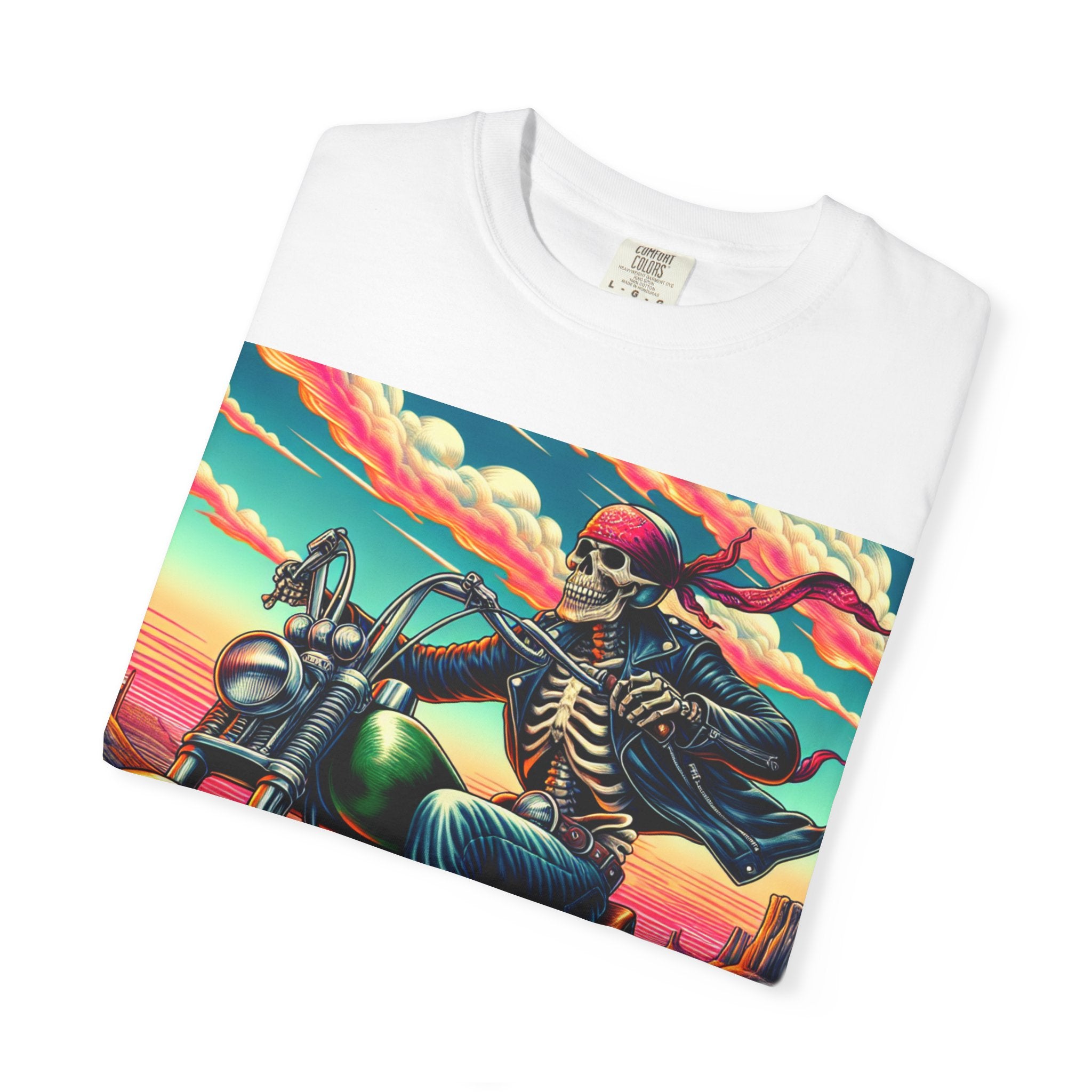 Skeleton Rider T-Shirt - Bohemian Vibe, Perfect for Bikers, Music Festivals, Casual Wear, Gift for Adventurers