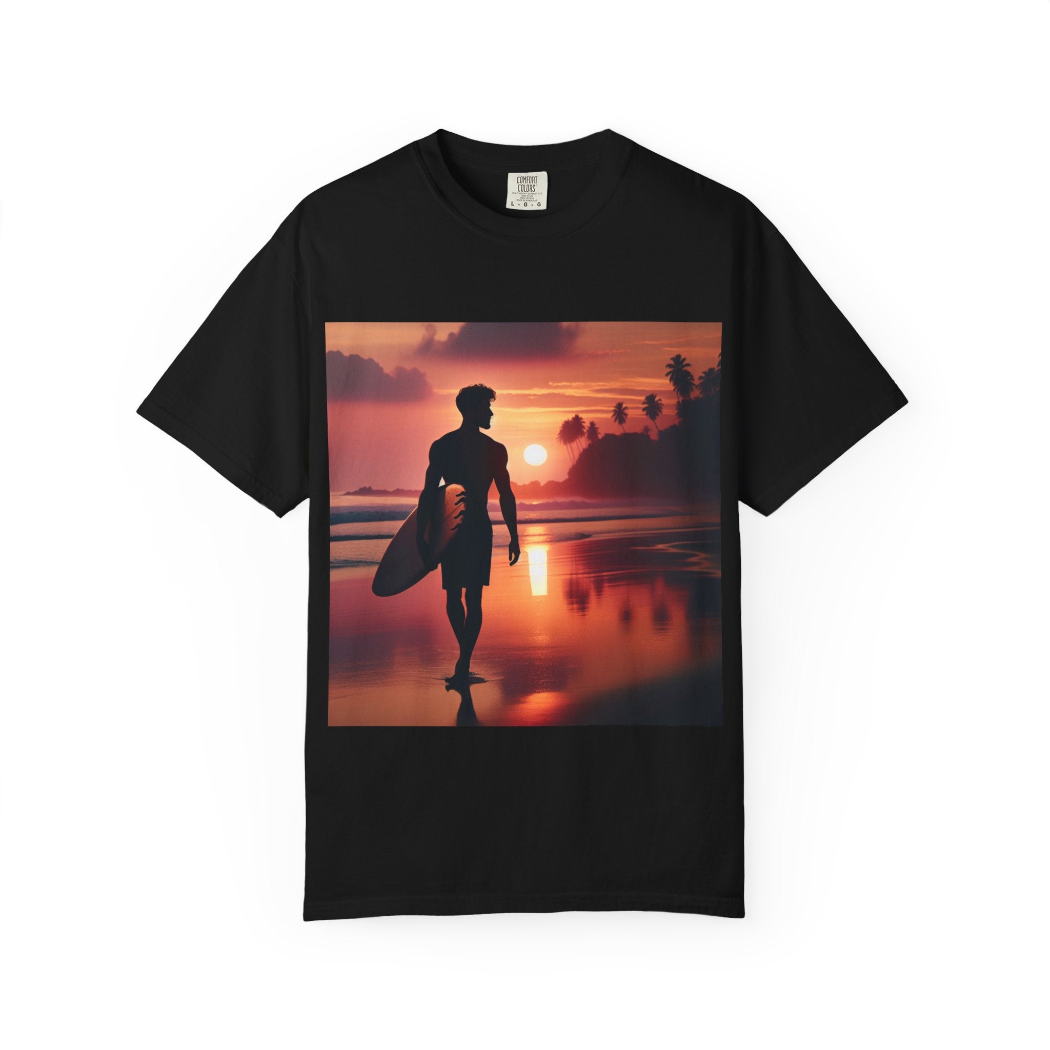 Sunset Surfer Unisex T-Shirt, Beach Vibes Tee, Perfect for Summer, Gift for Surfers, Casual Wear, Vacation Outfit, Surfing Apparel