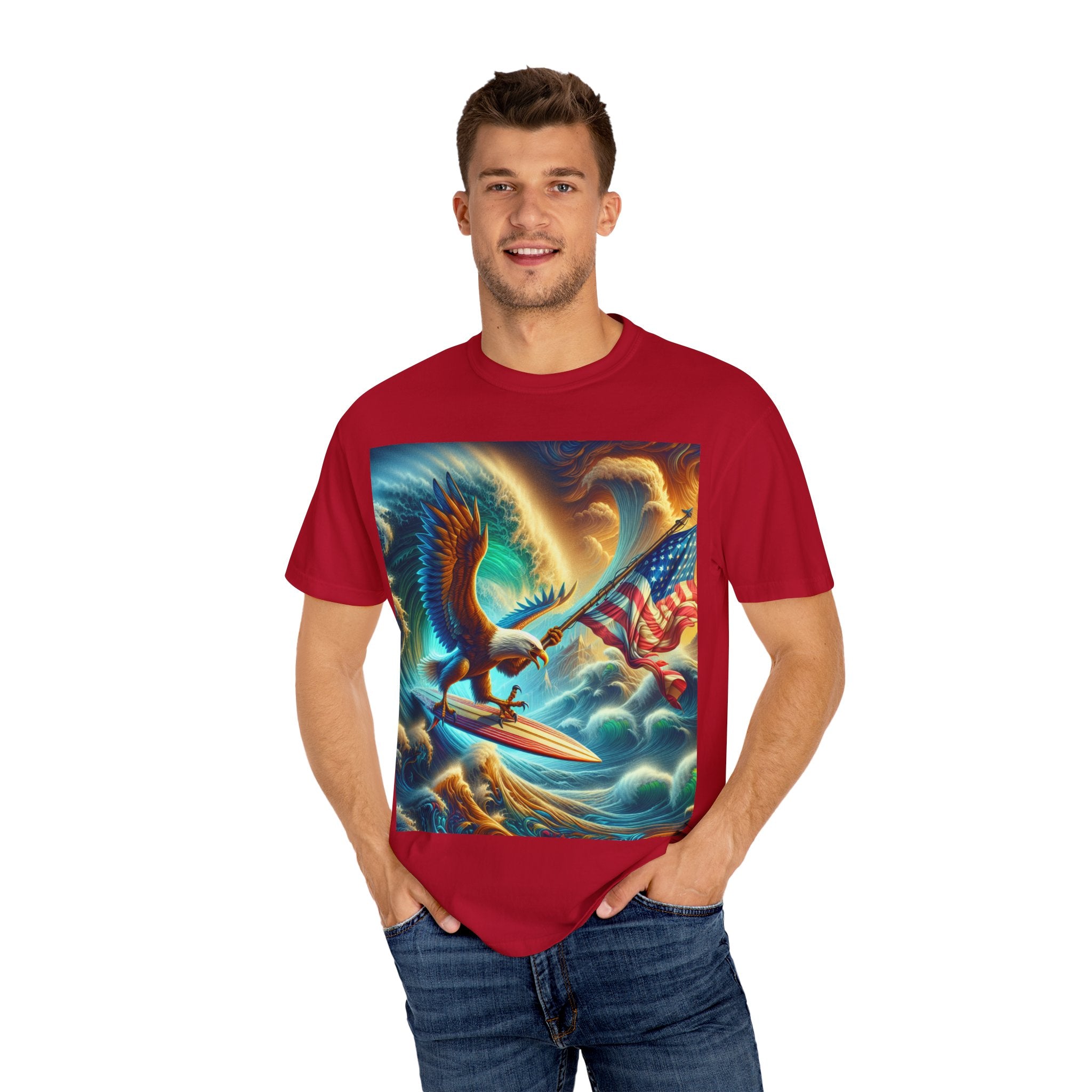 Patriotic Eagle T-Shirt, Unisex Garment-Dyed Tee, American Pride Shirt, Surfing Eagle Graphic Tee, Independence Day Apparel, Gifts for [...]