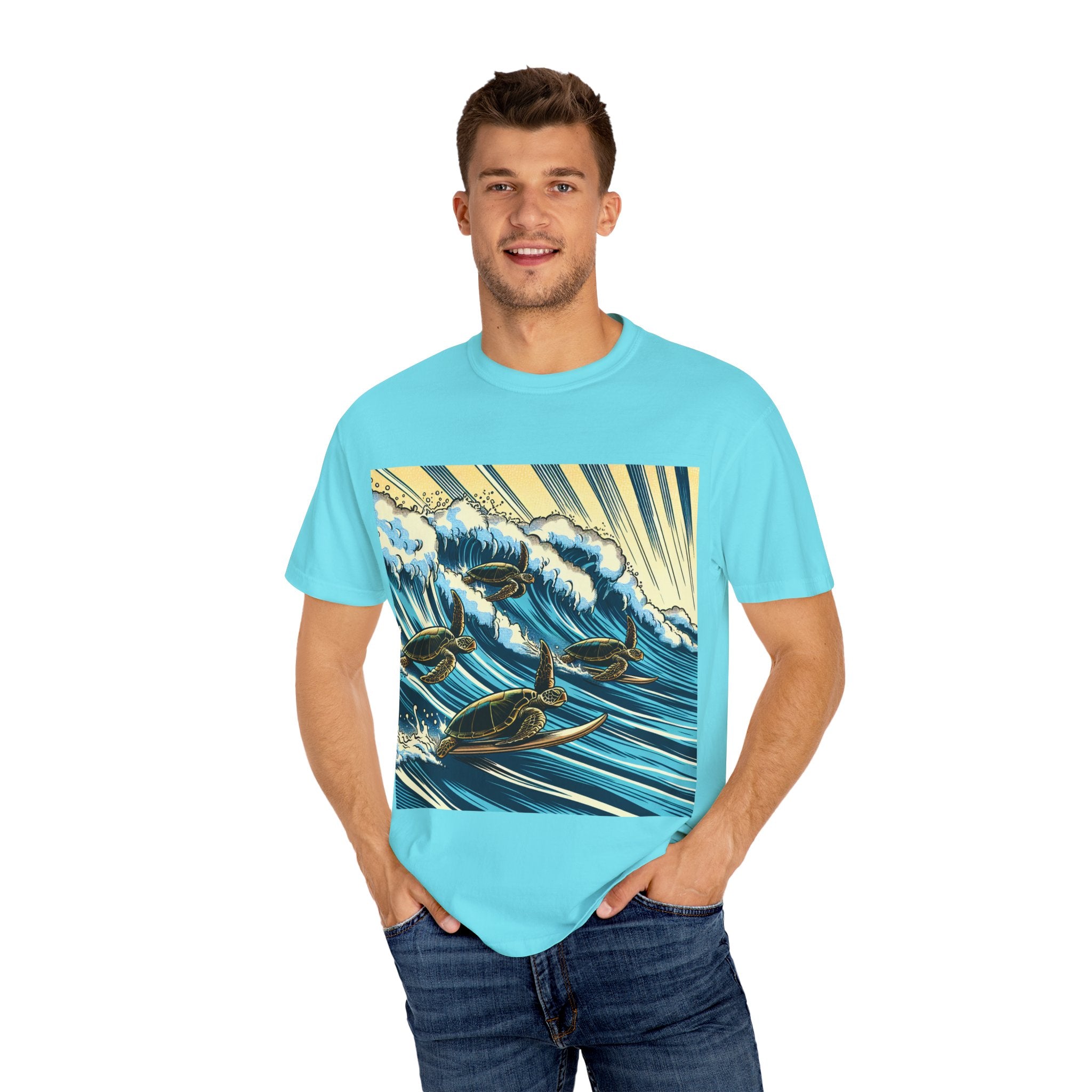 Ocean Wave T-Shirt with Sea Turtles, Eco-Friendly Apparel, Beach Lover Gift, Unisex Casual Wear, Summer Vibes Shirt, Gift for Ocean Lovers