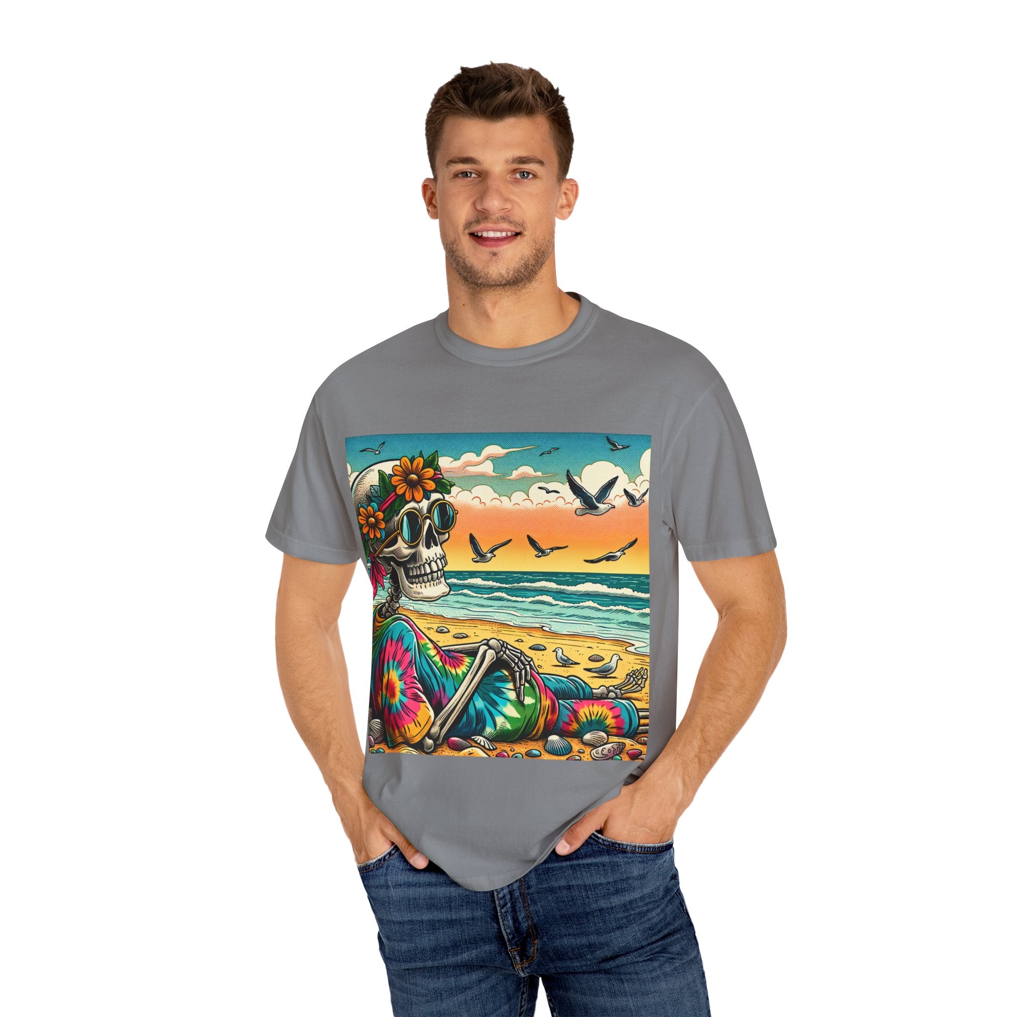 Beach Vibes Skull Graphic Tee | Unisex Summer Shirt, Bohemian Fashion, Festival Wear, Eco-Friendly Tee, Casual Vacation Outfit