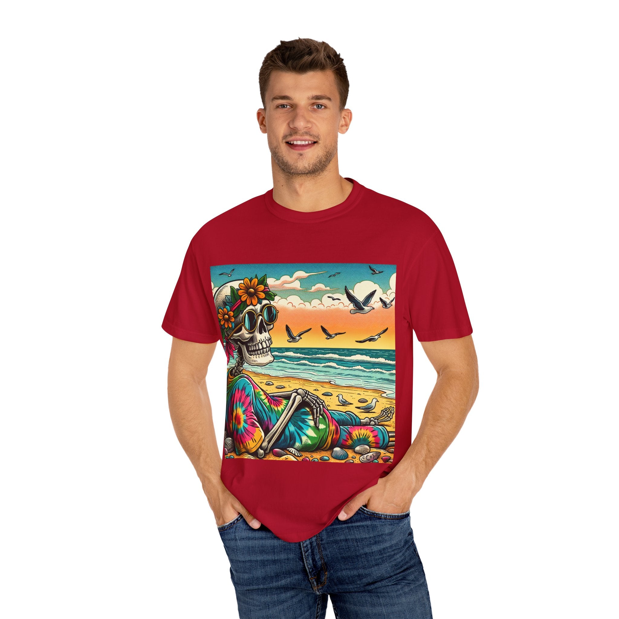 Beach Vibes Skull Graphic Tee | Unisex Summer Shirt, Bohemian Fashion, Festival Wear, Eco-Friendly Tee, Casual Vacation Outfit