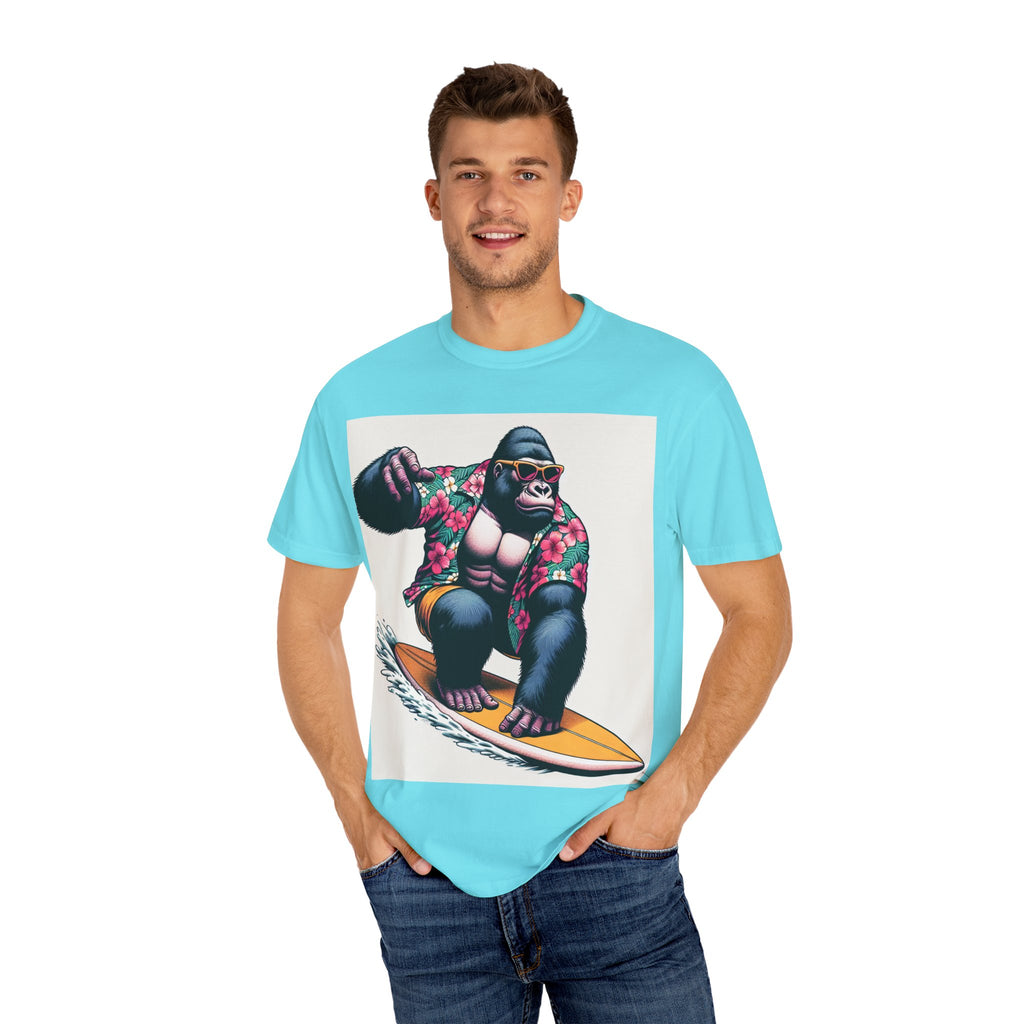 Surfing Gorilla T-Shirt, Casual Beachwear, Summer Gift, Graphic Tee, Unisex T-Shirt, Fun Vacation Apparel