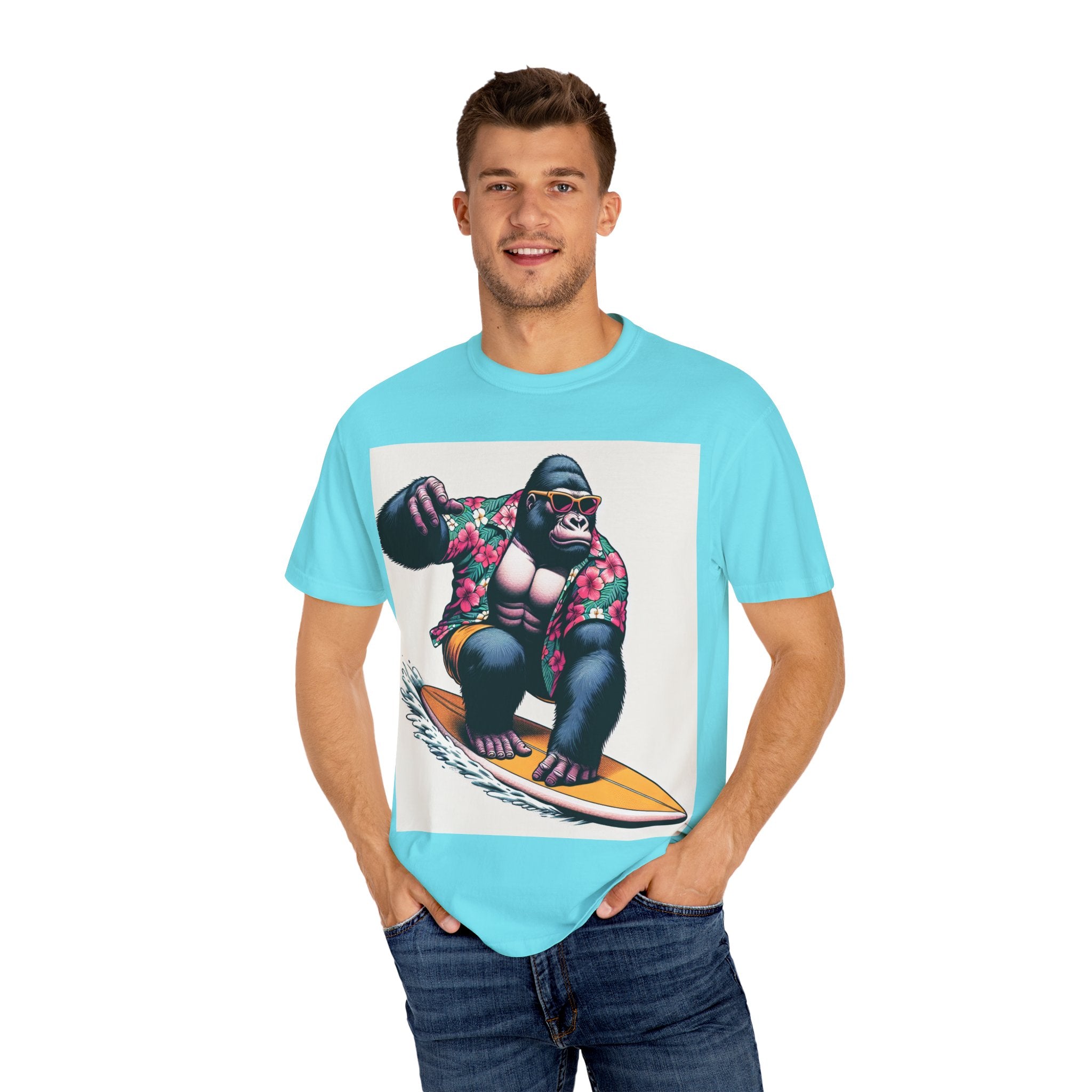 Surfing Gorilla T-Shirt, Casual Beachwear, Summer Gift, Graphic Tee, Unisex T-Shirt, Fun Vacation Apparel