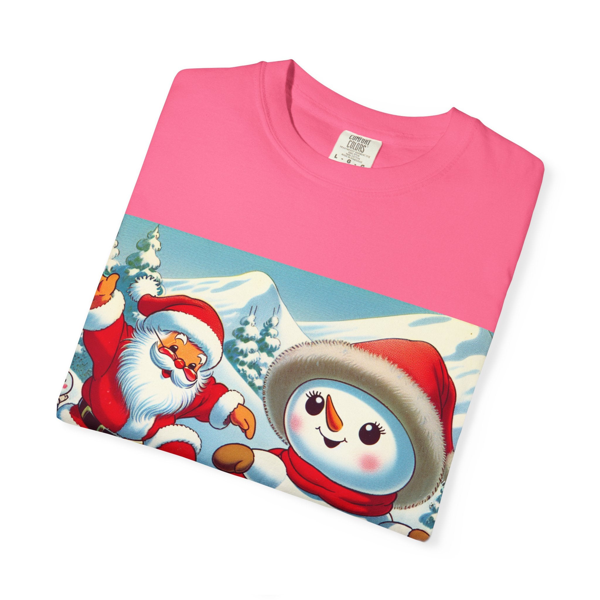 Festive Holiday T-shirt - Santa and Snowman Graphic, Christmas Gift, Unisex Tee, Winter Wear, Cute Christmas Shirt