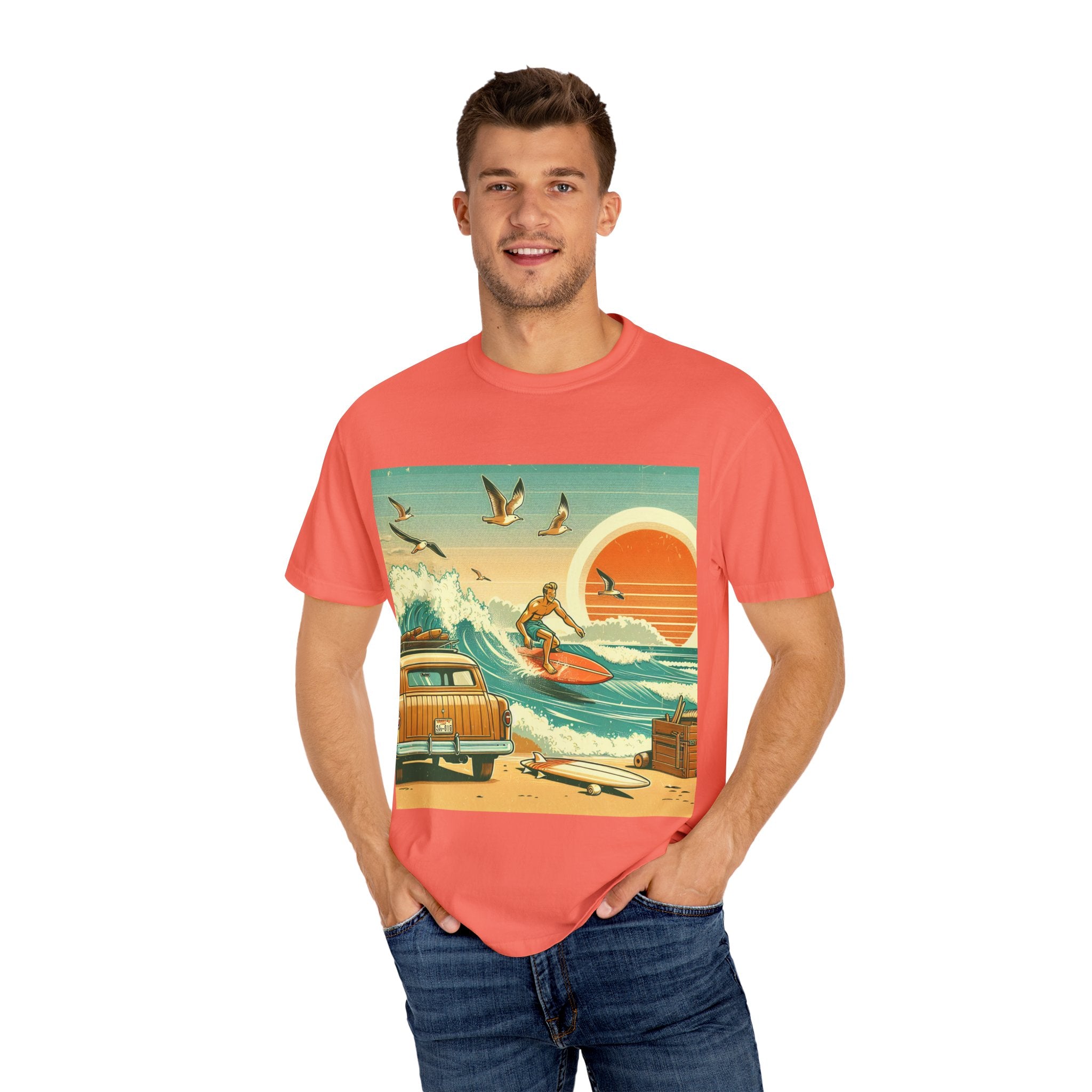 Retro Surf Adventure T-shirt, Vintage Beach Tee, Summer Vibes Shirt, Graphic Surfing Apparel, Gift for Beach Lovers