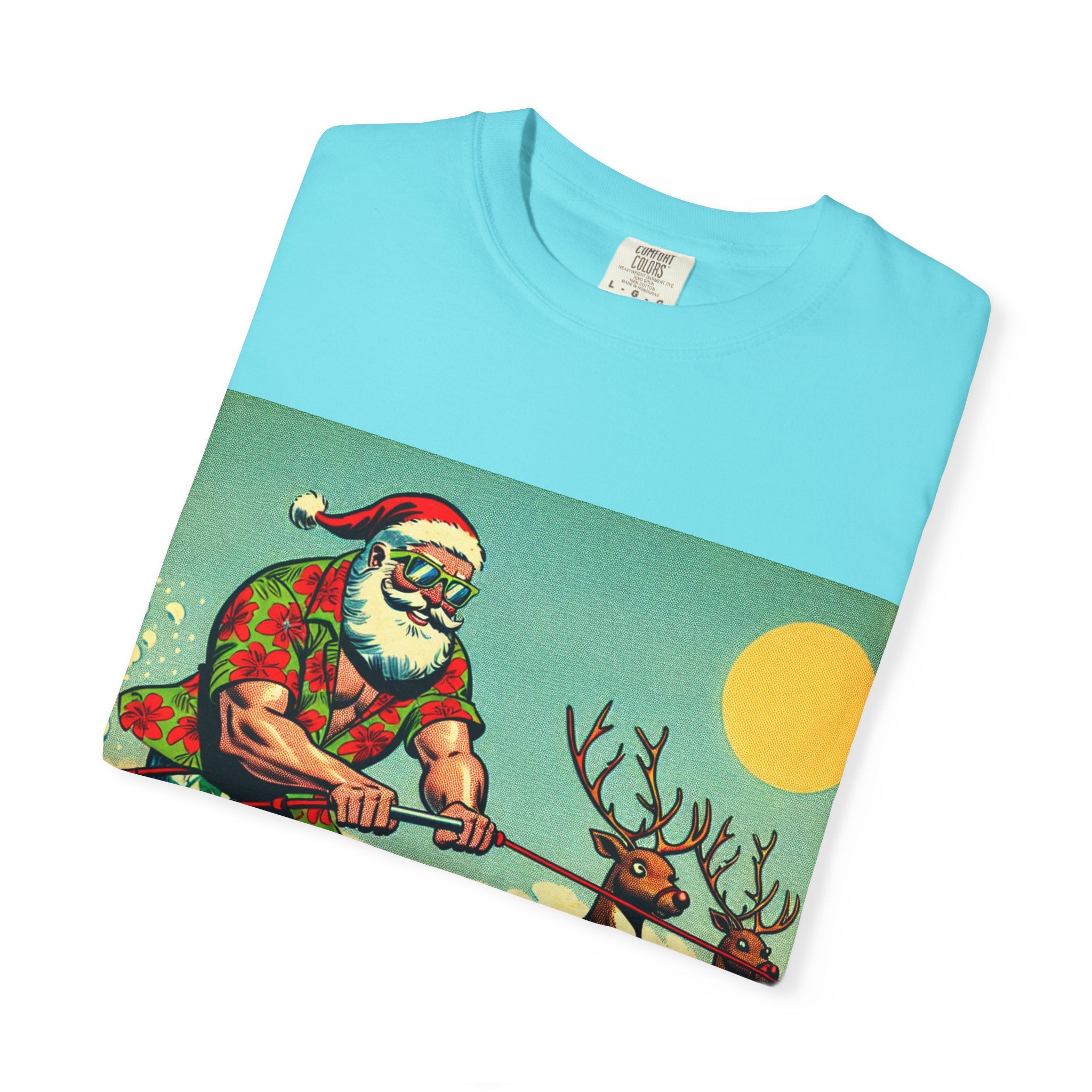 Surfing Santa T-shirt | Holiday Humor Shirt, Christmas Gift, Vintage Santa Tee, Summer Vibes, Unisex Casual Wear