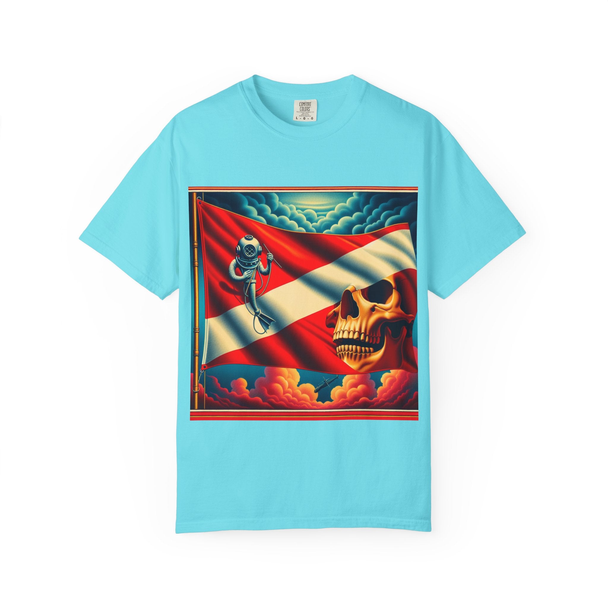 Vibrant Graphic T-shirt, Bold Skull and Astronaut Design, Unisex Casual Wear, Summer Vibes, Festival Attire, Unique Gift Idea