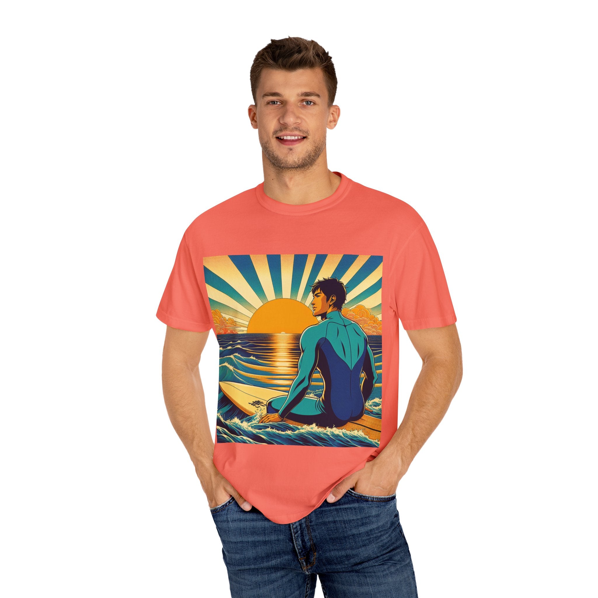 Sunset Surf Unisex T-Shirt, Beachwear, Summer Style, Ocean Lover Gift, Cool Casual Tee, Surfing Enthusiast Apparel