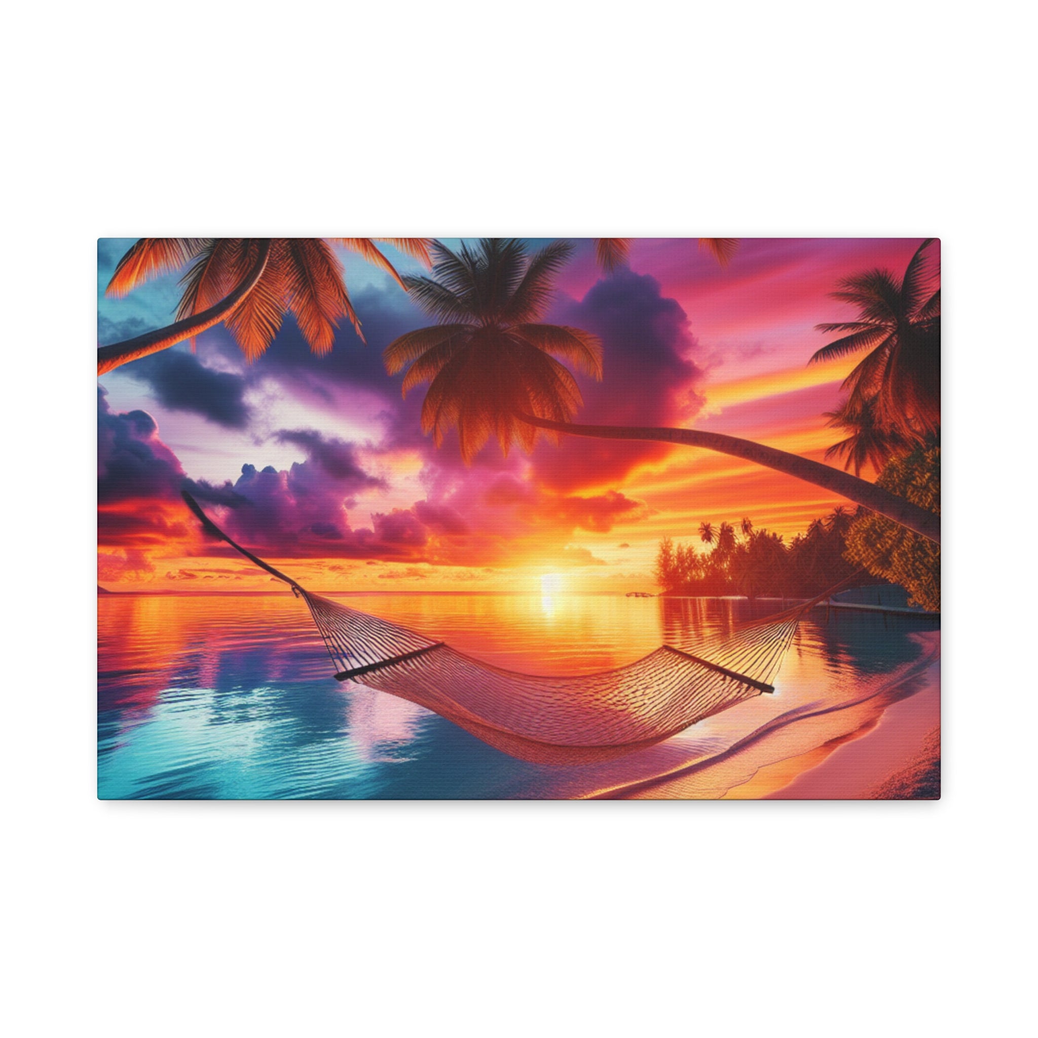 Tropical Sunset Canvas Art, Relaxing Beach Decor, Hammock Wall Hanging, Home Decor, Vacation Vibe Art