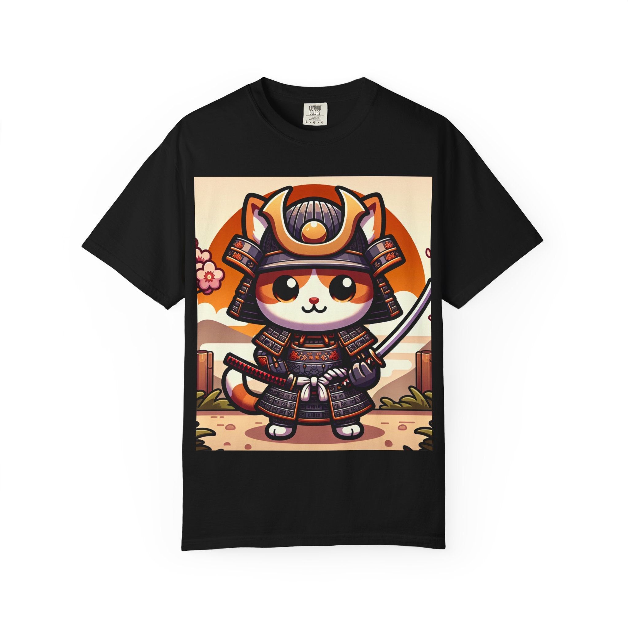 Samurai Cat T-shirt, Unisex Vintage Tee, Cute Cat Lover Gift, Anime Inspired Shirt, Perfect for Pet Lovers, Casual Streetwear