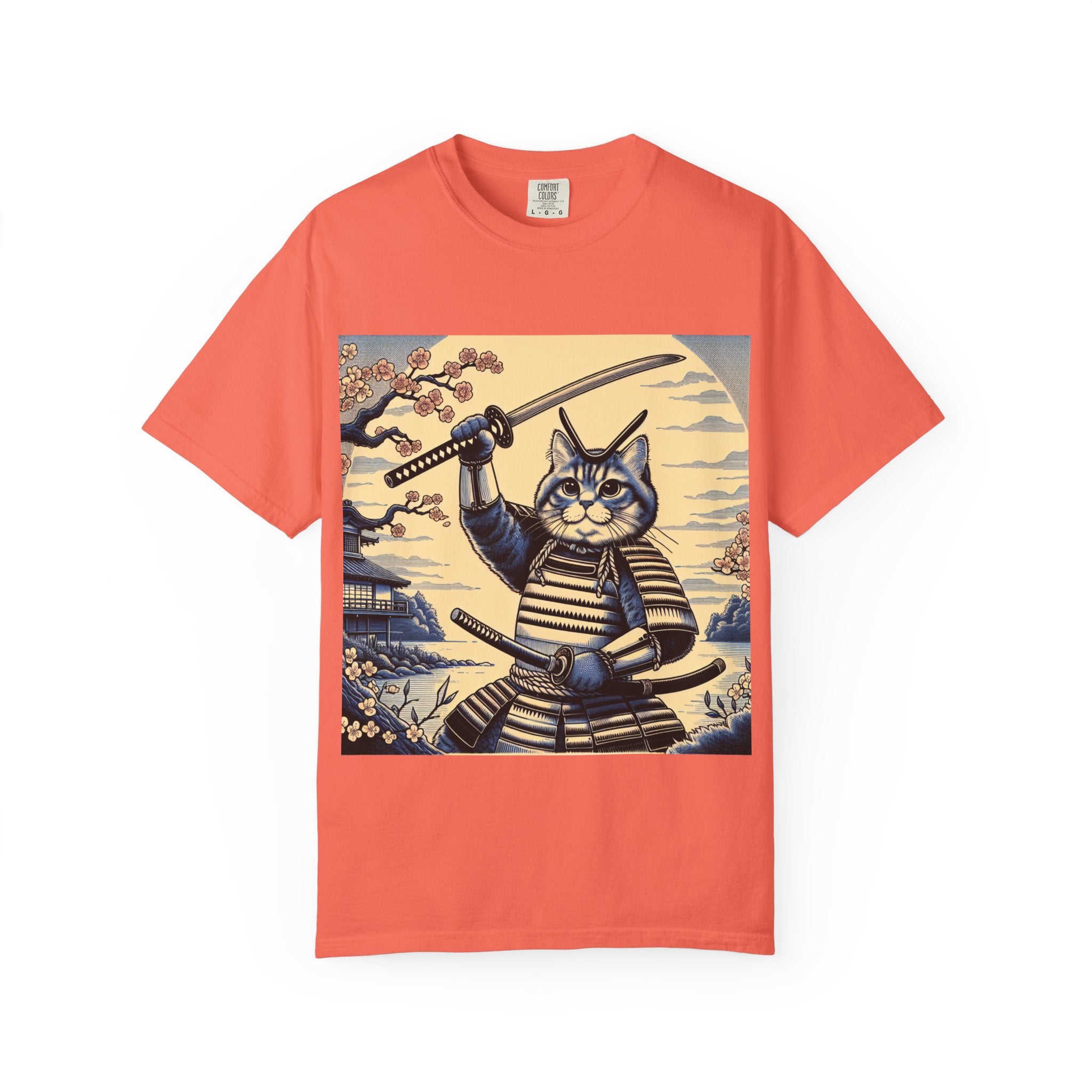 Samurai Cat T-Shirt, Unisex Graphic Tee, Unique Animal Design, Gift for Cat Lovers, Casual Wear, Anime Inspired Style