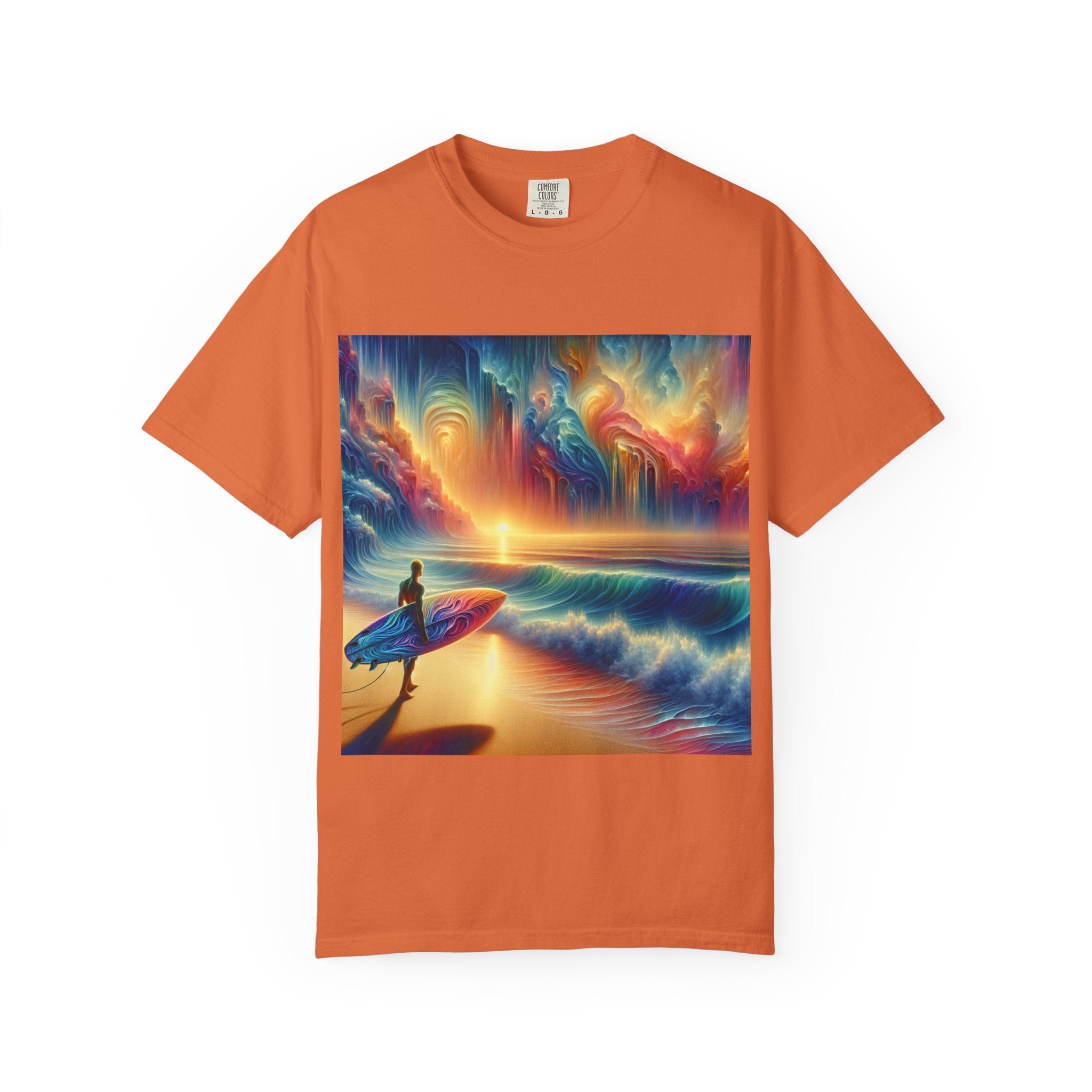 Vibrant Surfing Sunset T-Shirt, Beach Lover Gift, Summer Aesthetic, Unisex Apparel, Adventure Clothe, Travel Essential