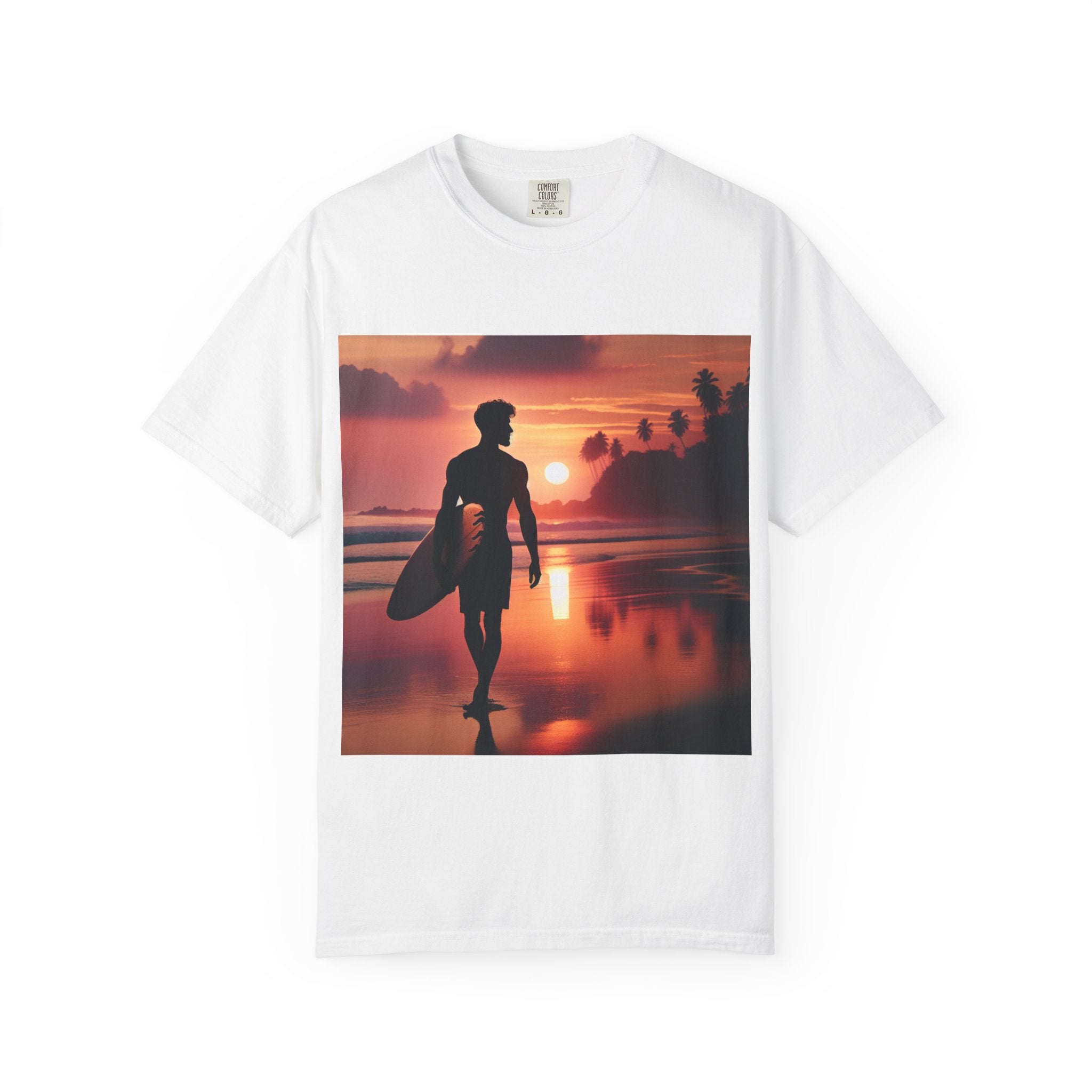 Sunset Surfer Unisex T-Shirt, Beach Vibes Tee, Perfect for Summer, Gift for Surfers, Casual Wear, Vacation Outfit, Surfing Apparel