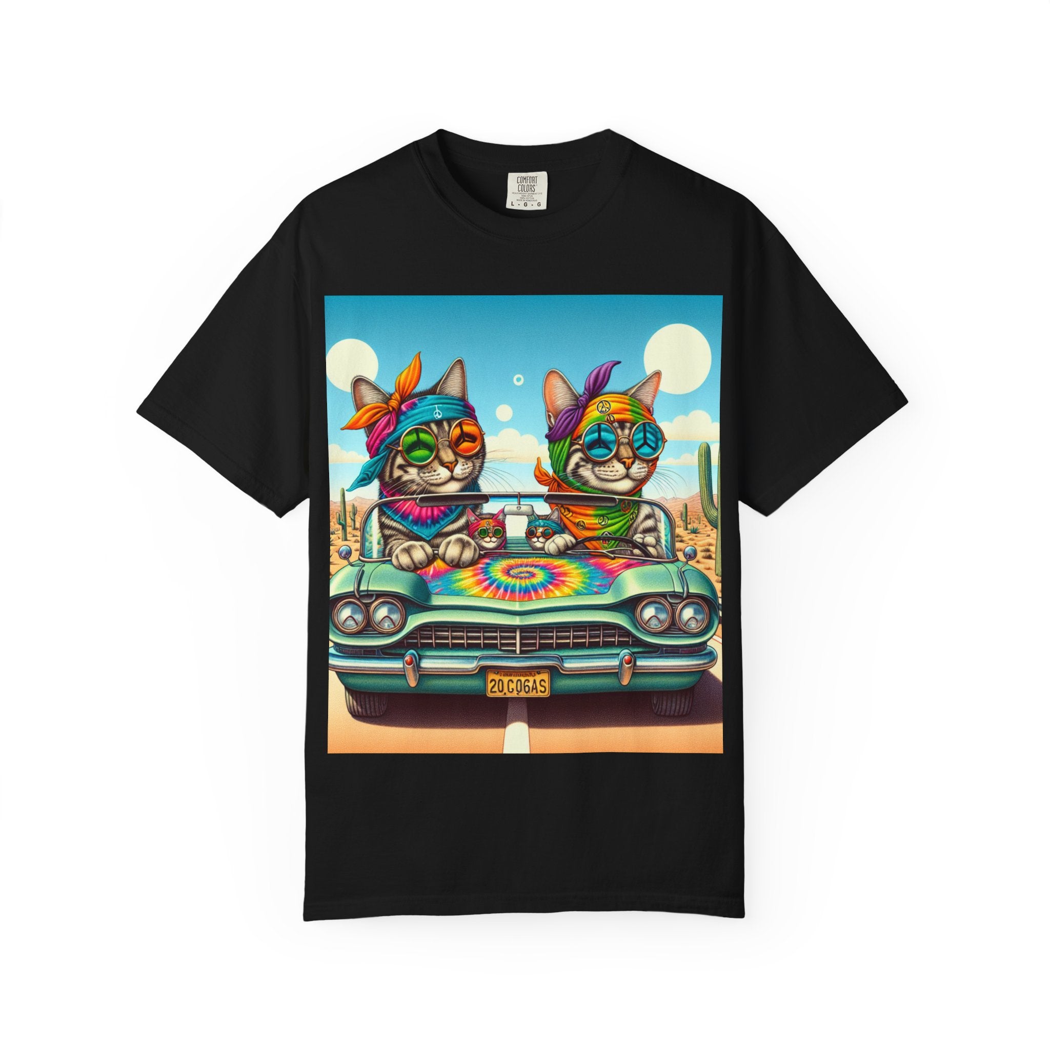Vibrant Cat Road Trip Unisex T-shirt, Colorful Summer Tee, Gift for Cat Lovers, Festival Apparel, Cute Pet T-shirt, Boho Cat Style