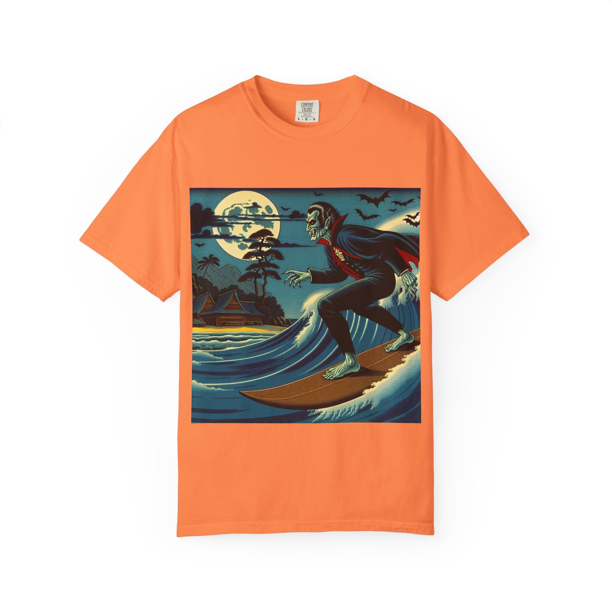 Surfing Vampire T-Shirt, Halloween Shirt, Unisex Graphic Tee, Casual Wear for Surf Lovers, Spooky Summer Fashion