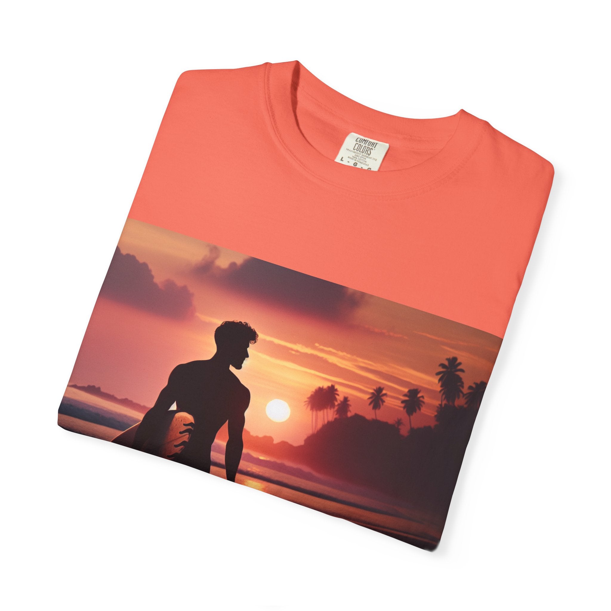 Sunset Surfer Unisex T-Shirt, Beach Vibes Tee, Perfect for Summer, Gift for Surfers, Casual Wear, Vacation Outfit, Surfing Apparel