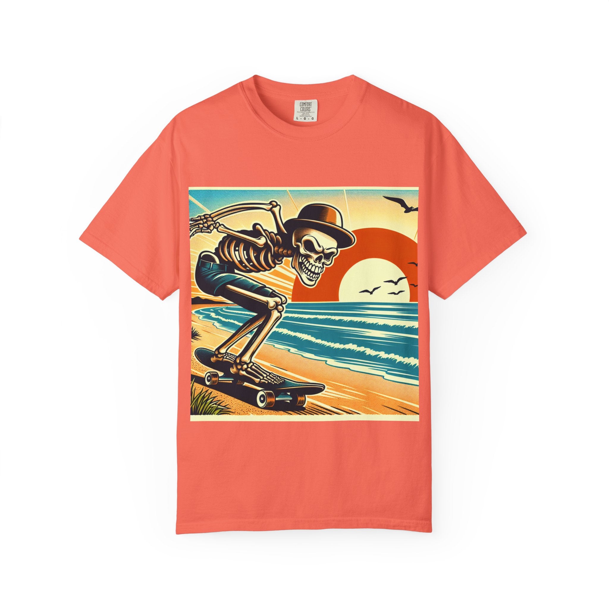 Skeleton Skateboarder Unisex T-Shirt, Beach Vibe Tee, Summer Fashion, Gift for Skaters, Casual Wear, Unique Graphic Tee